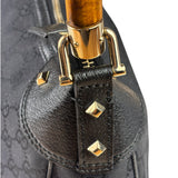 Gucci Black Leather Trim Bamboo Handle Hobo Bag