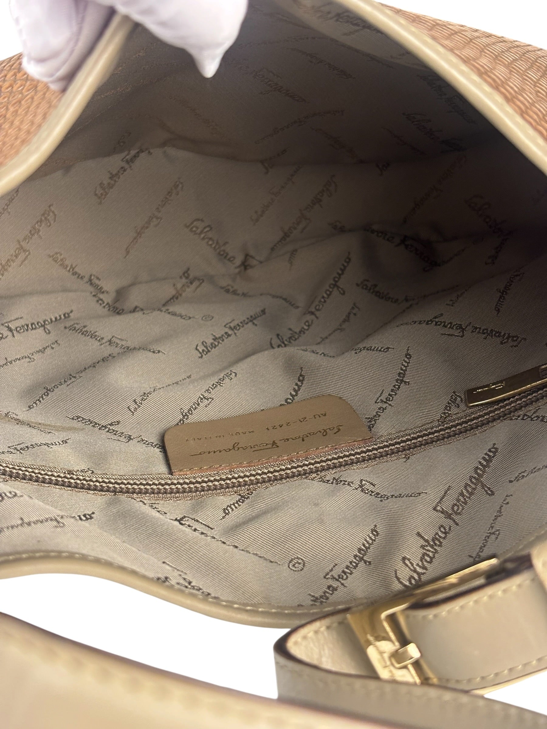 Salvatore Ferragamo Brown Lizard-Embossed Hobo Bag