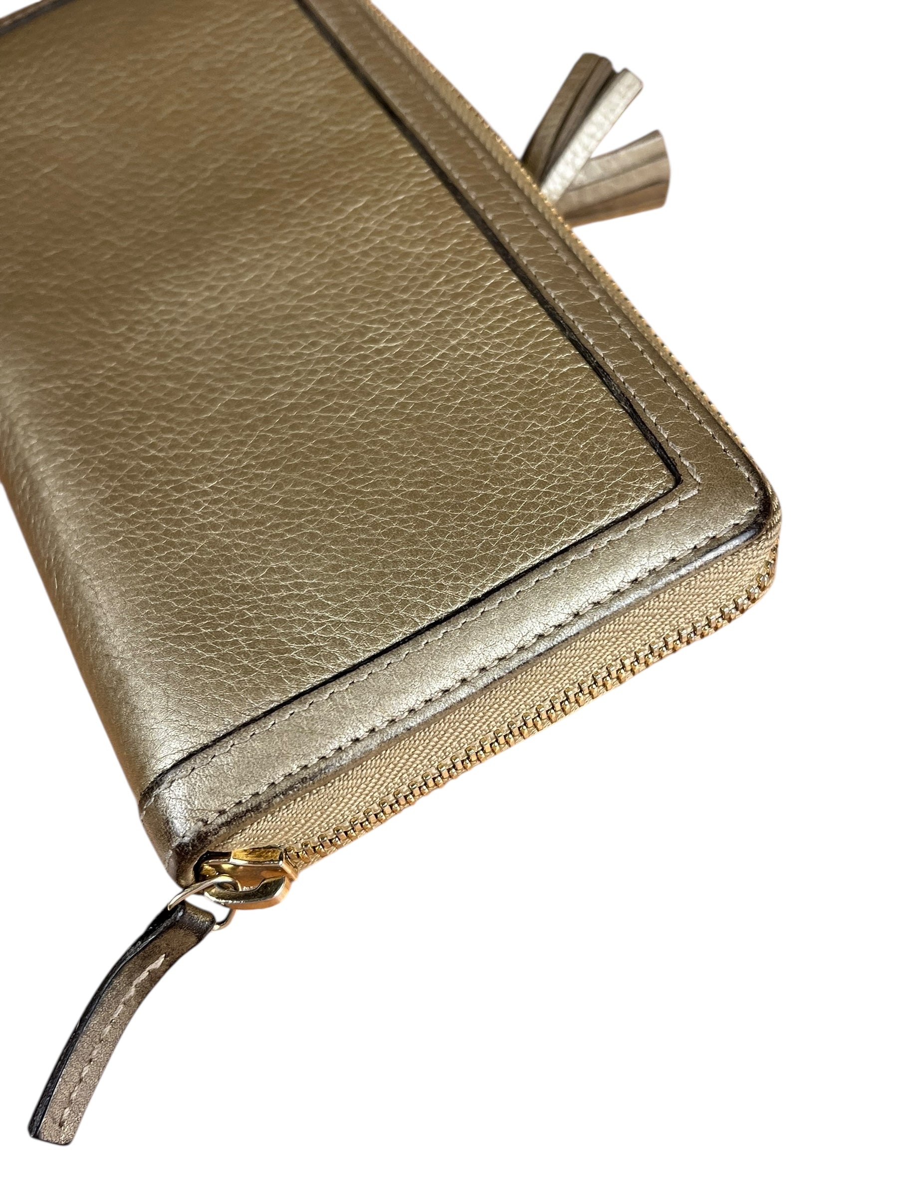 Gucci Bronze Metallic Leather Bamboo Long Zippy Wallet
