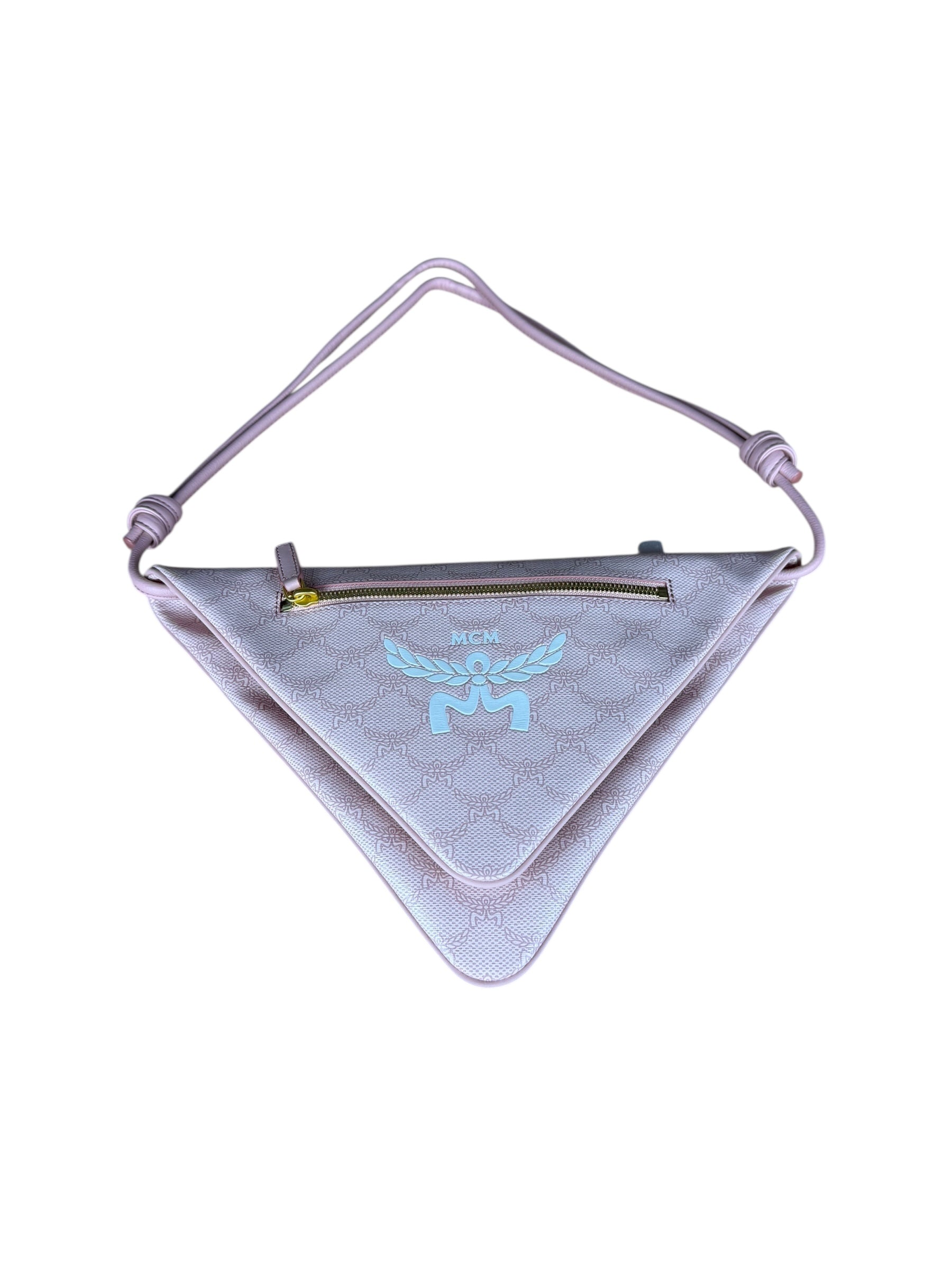 MCM Pink Triangle Logo Fold-Over Shoulder Bag
