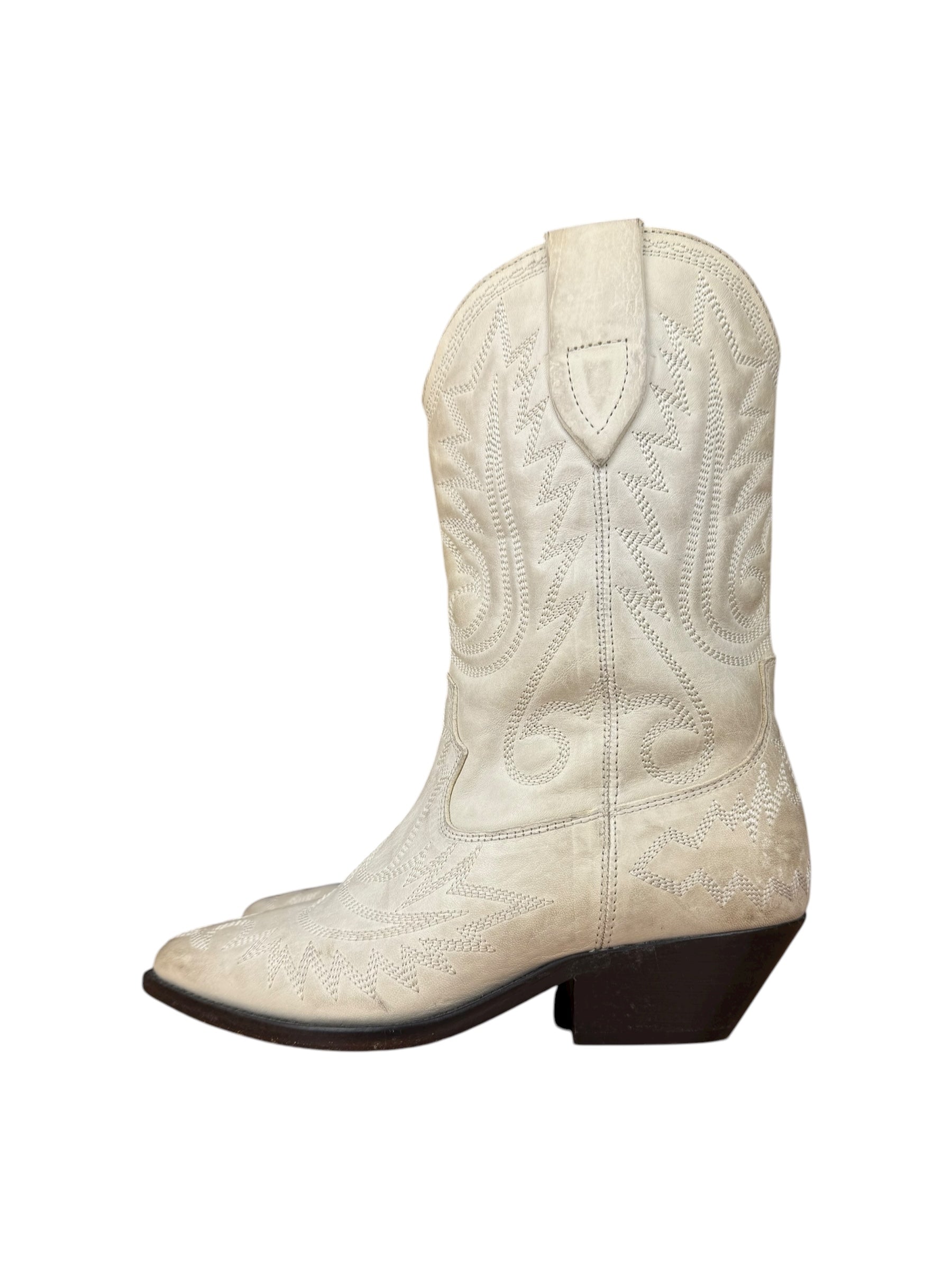 Isabel Marant White Distress Leather Western Boots