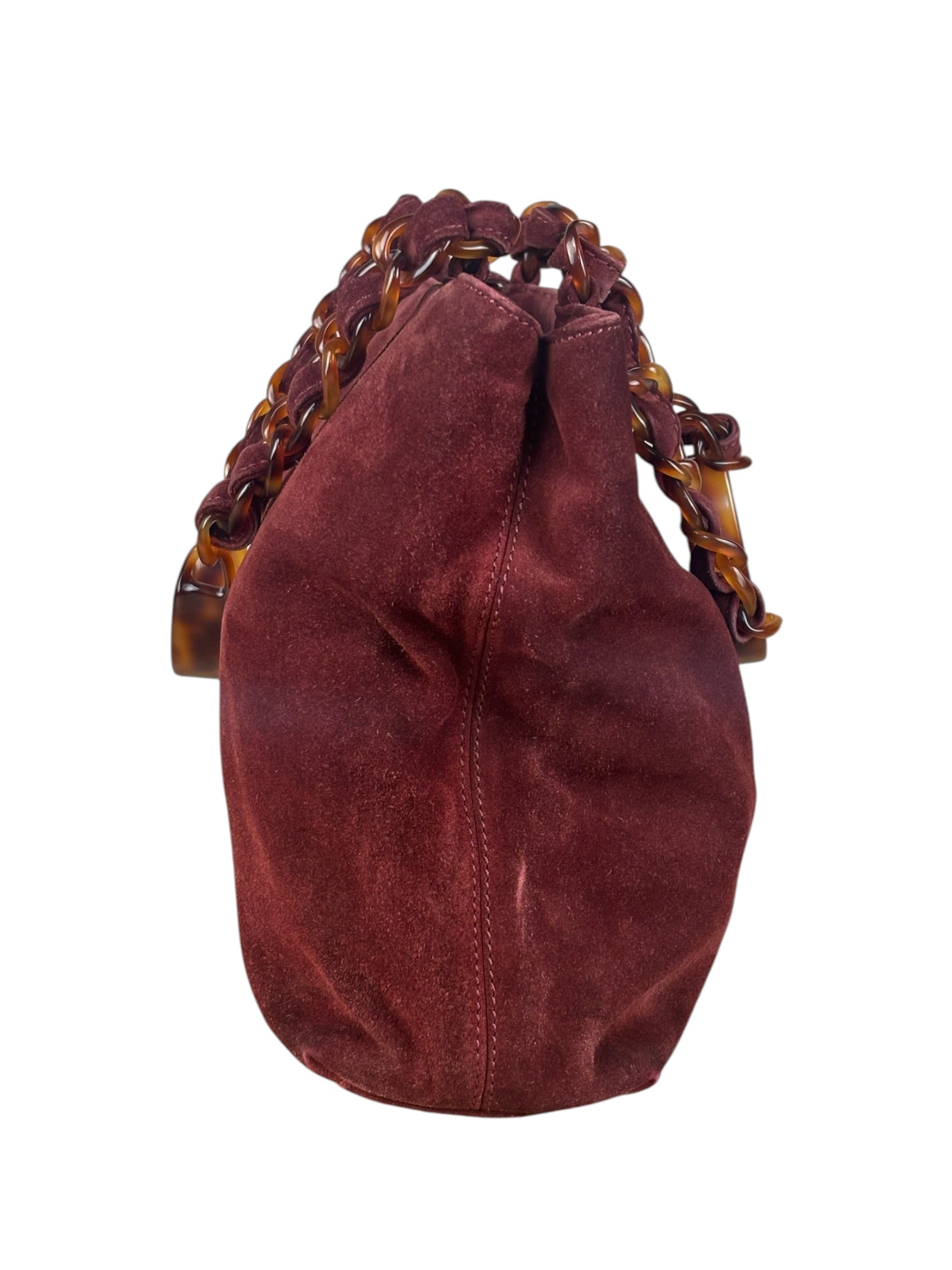 Chanel Bordeaux Suede Tortoise Chain Shoulder Bag '97-'99