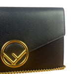 Fendi Black Leather Envelope Wallet On Chain