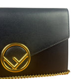 Fendi Black Leather Envelope Wallet On Chain