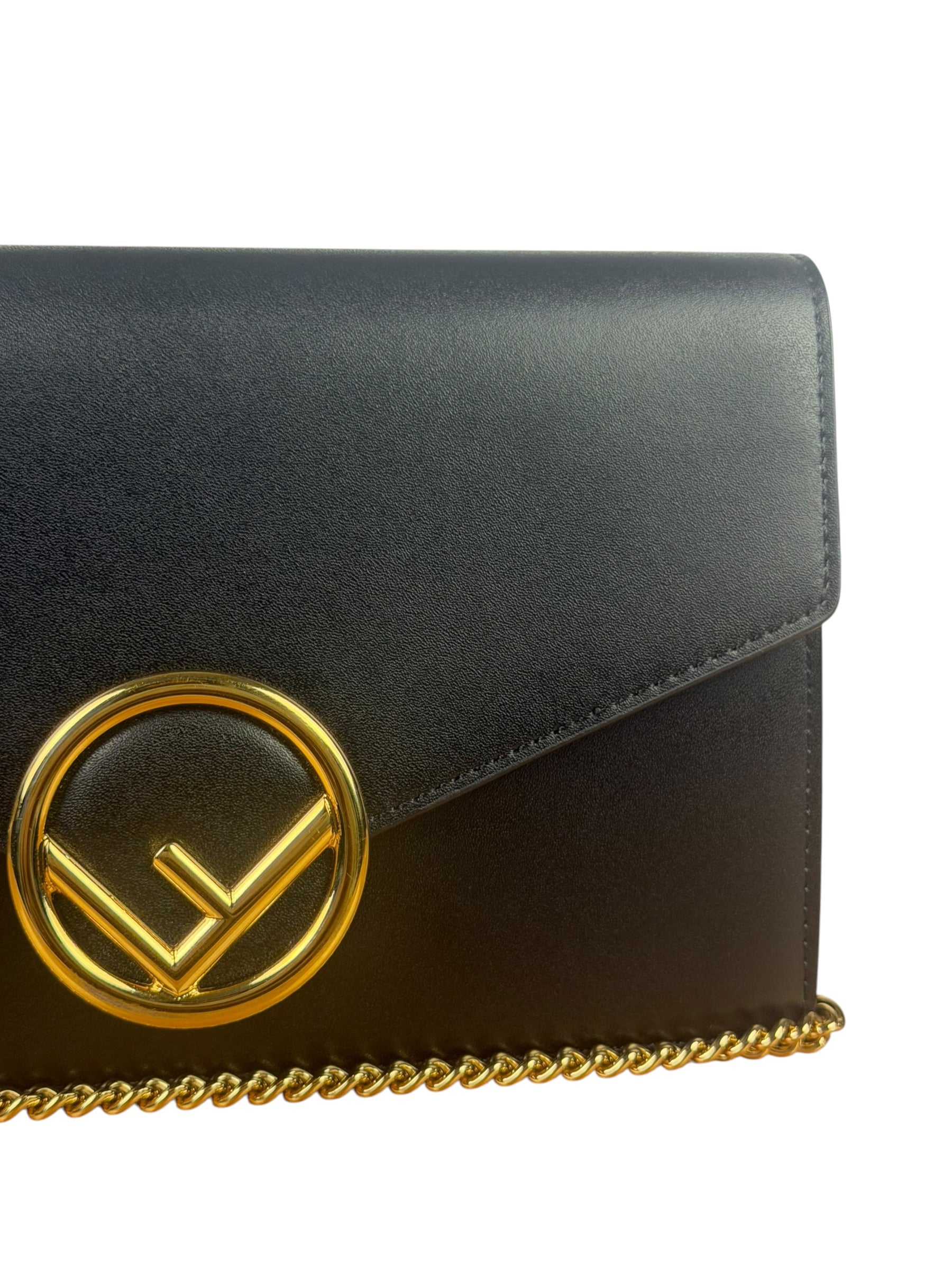 Fendi Black Leather Envelope Wallet On Chain