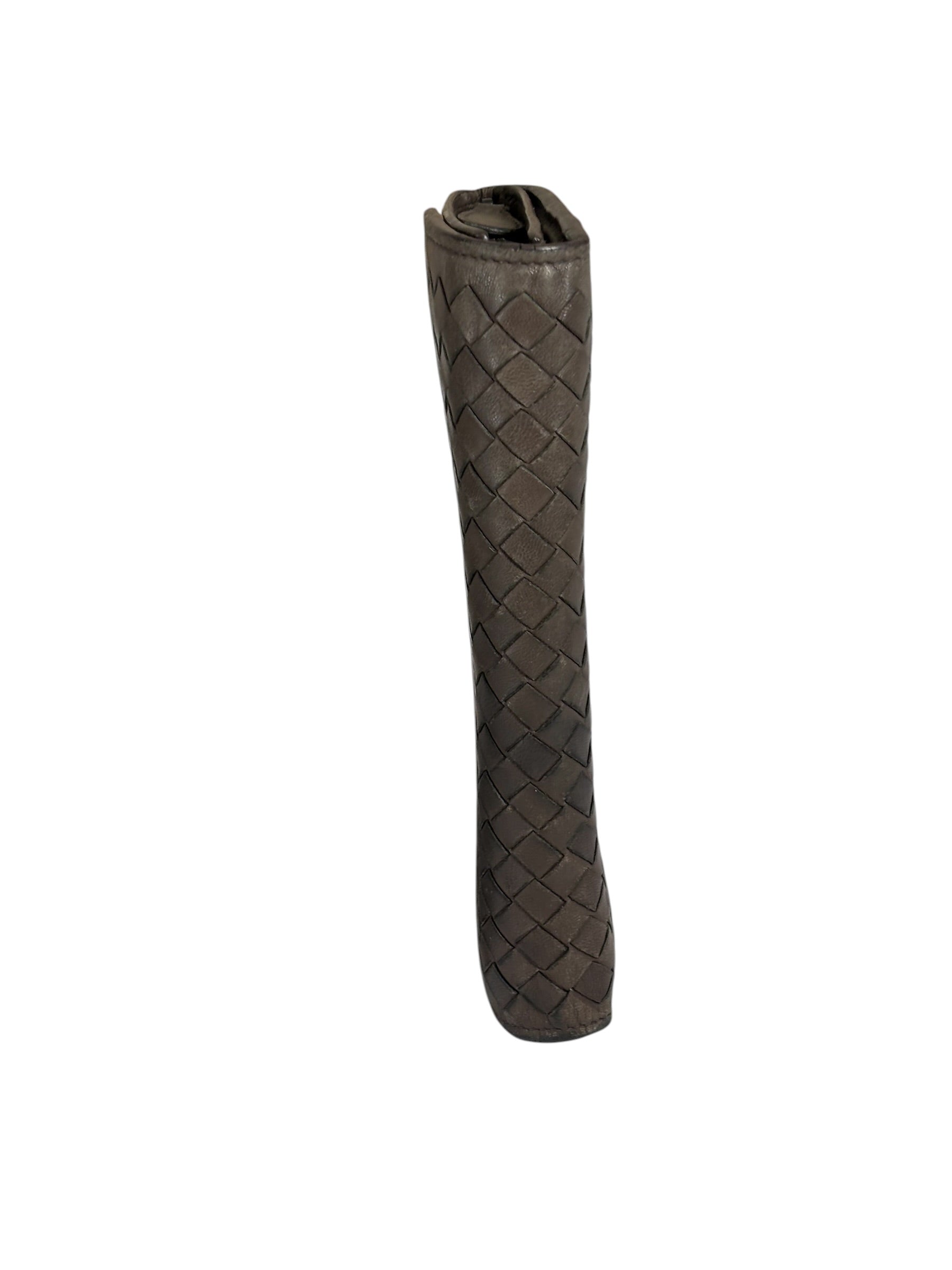 Bottega Veneta Grey Leather Intrecciato Flap Wallet