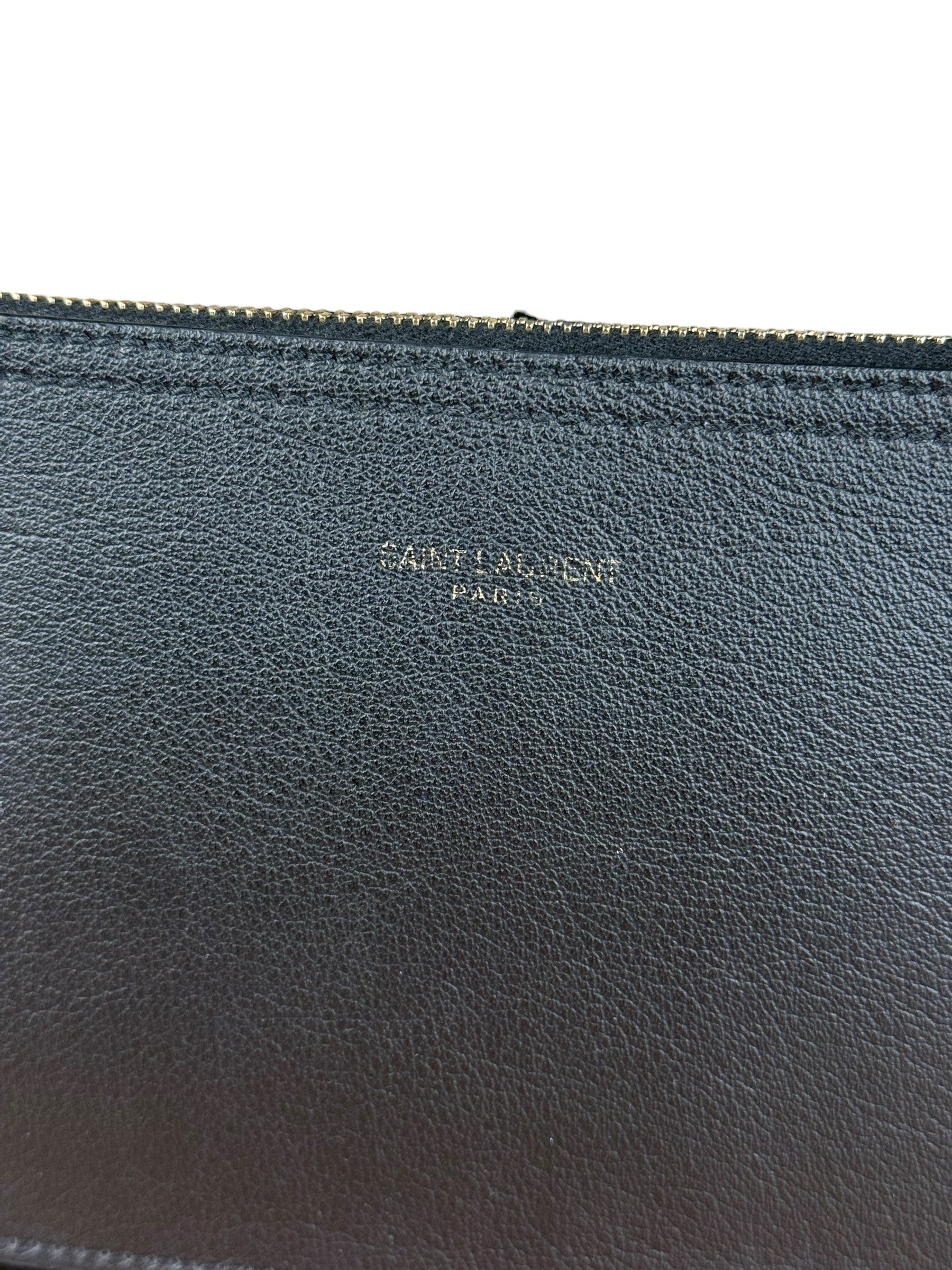Saint Laurent Black Leather Zip Pouch