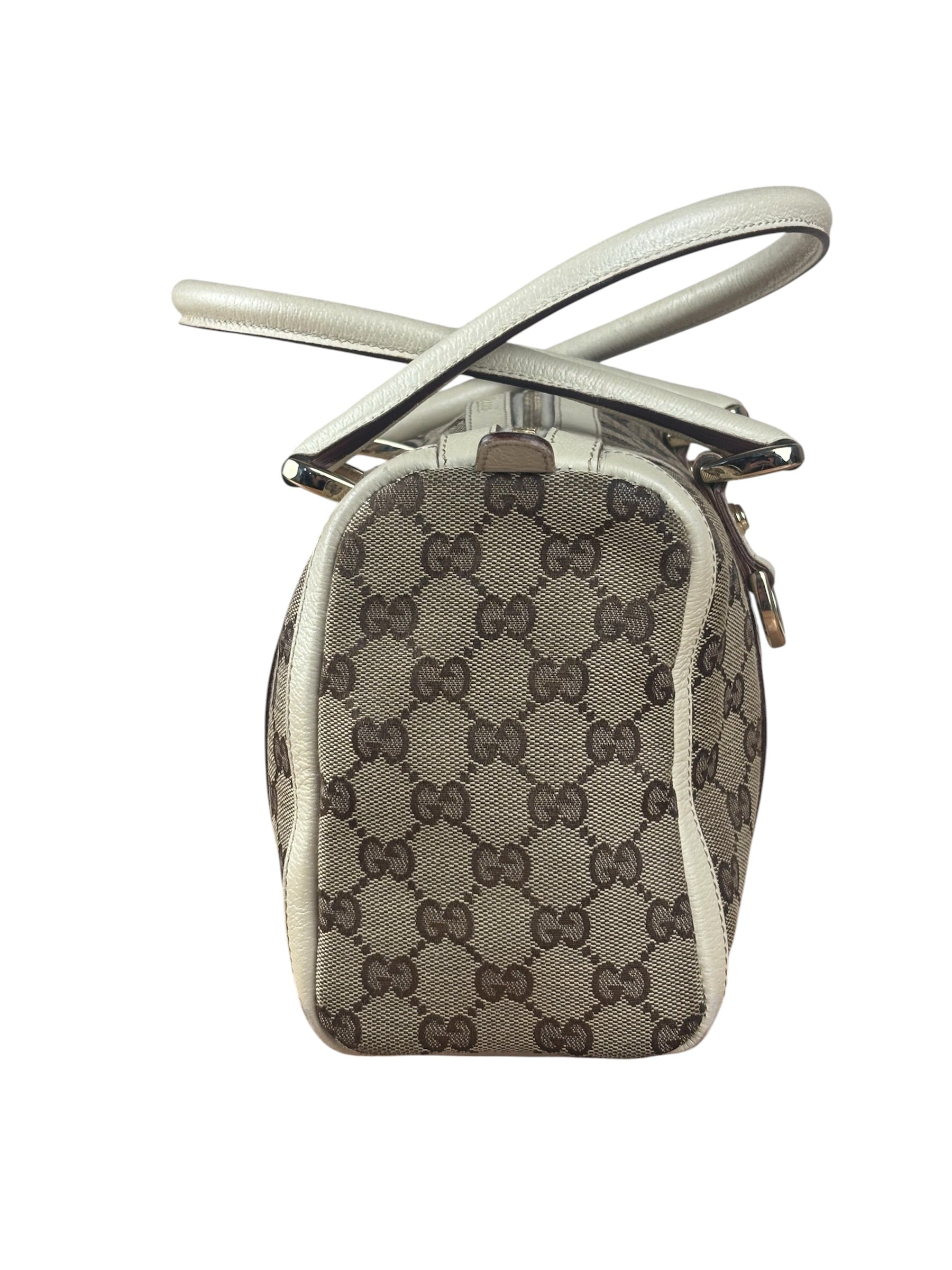 Gucci Bicolor Leather Trim Canvas GG Monogram Shoulder Bag