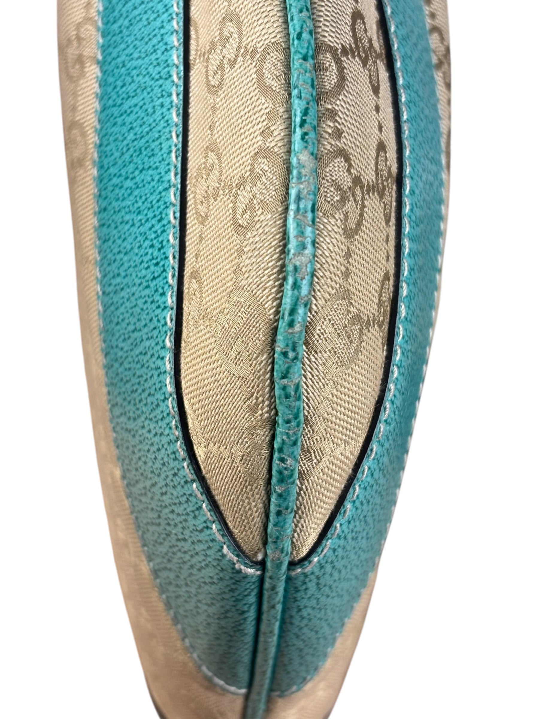 Gucci GG Vintage Canvas Turquoise Trim Hobo Bag