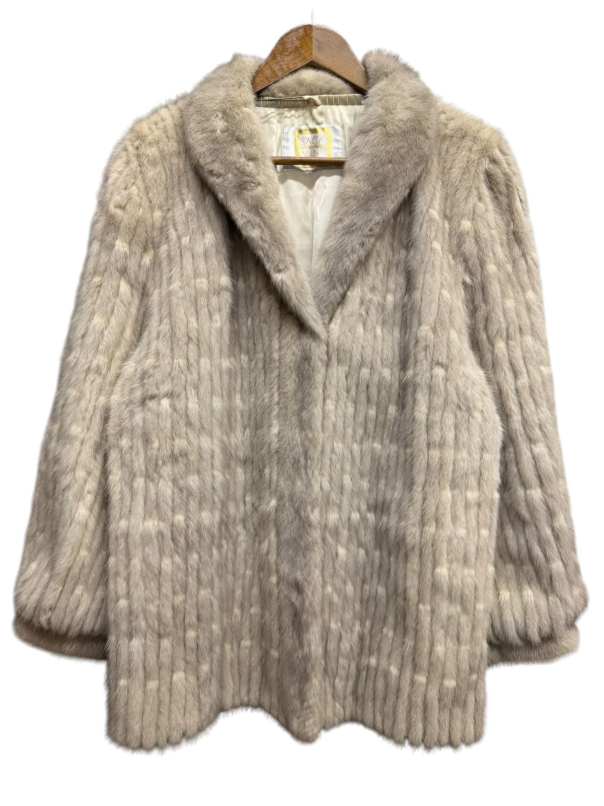 Vintage Light Grey Vertical Striped Saga Mink Fur Coat