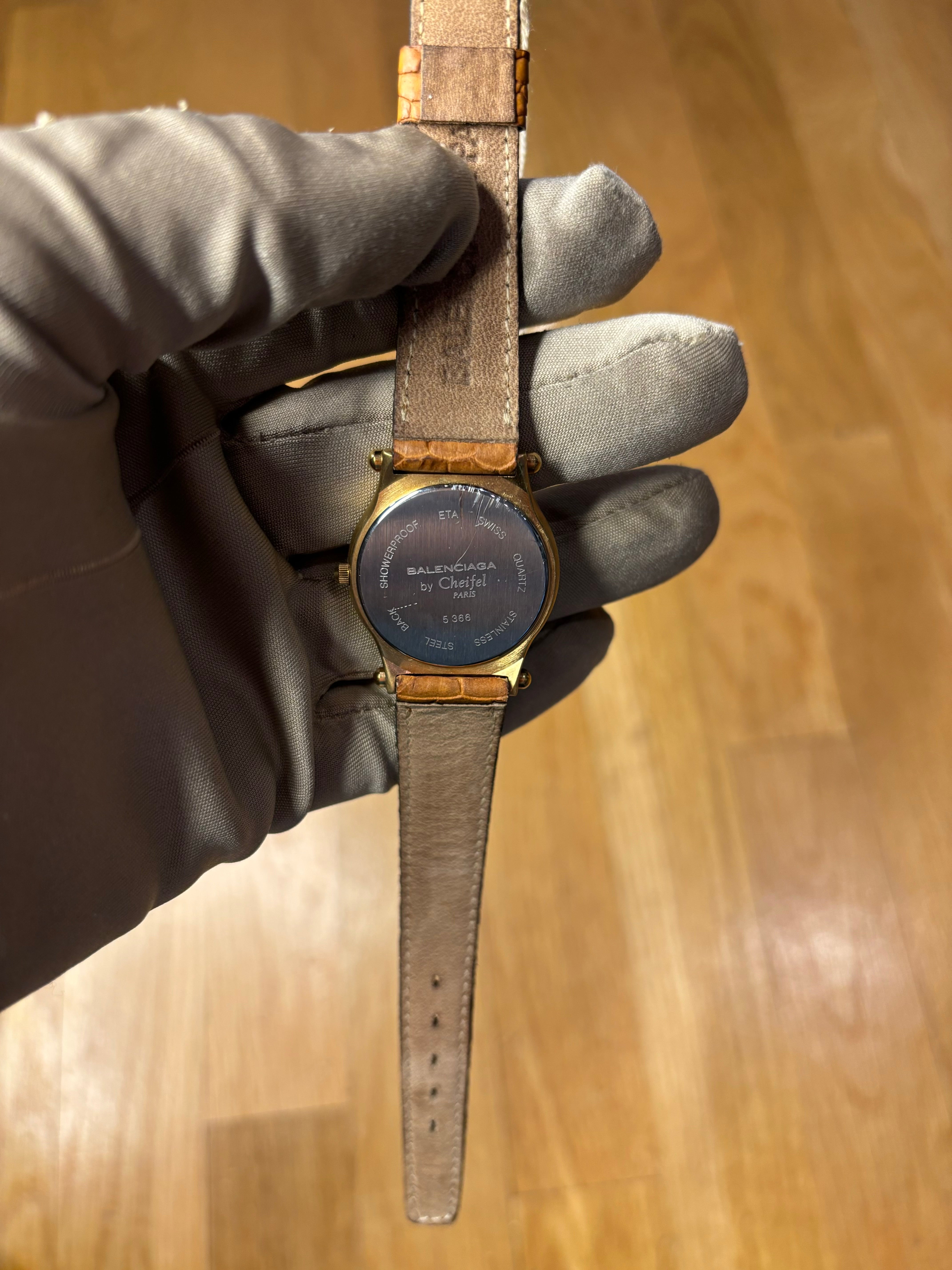 Balenciaga Gold Plated Champagne Dial Brown Leather Strap