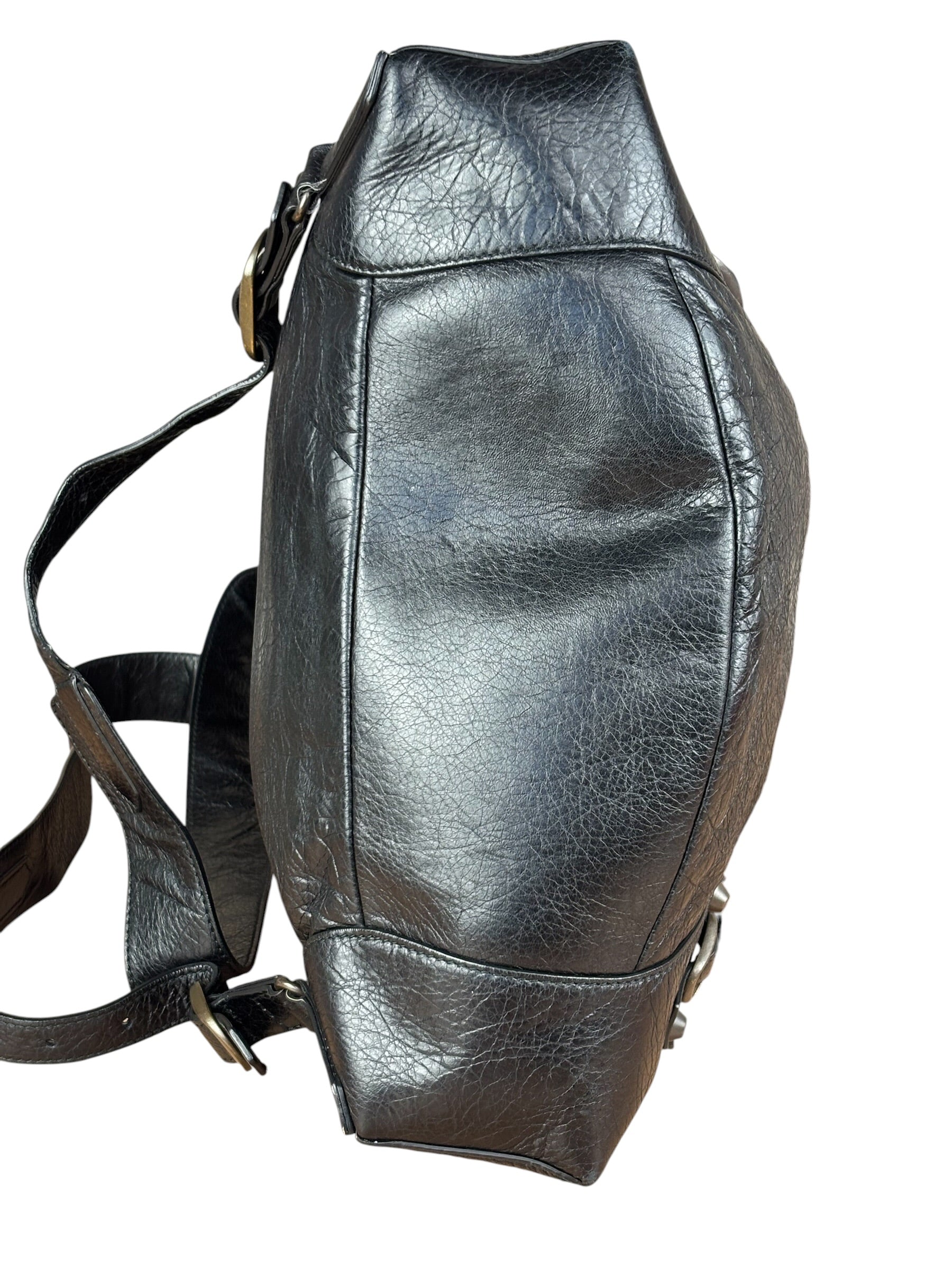 Balenciga Black Leather Classic Traveler Backpack