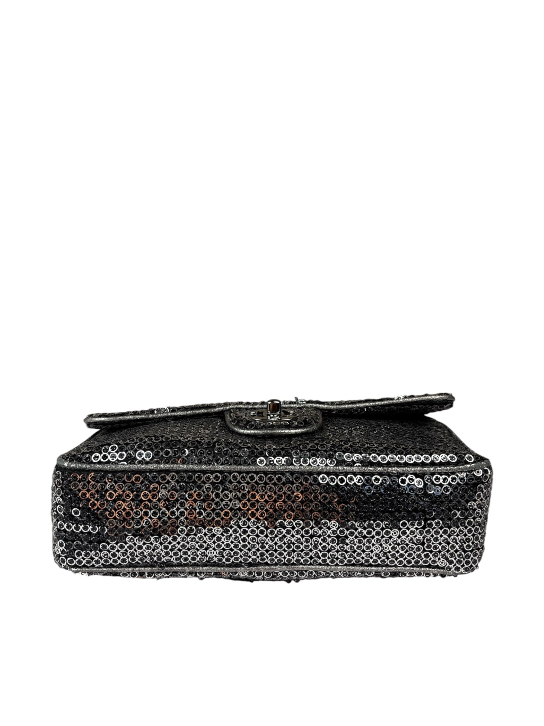 Chanel Silver Sequin East/West Flap Bag 2006
