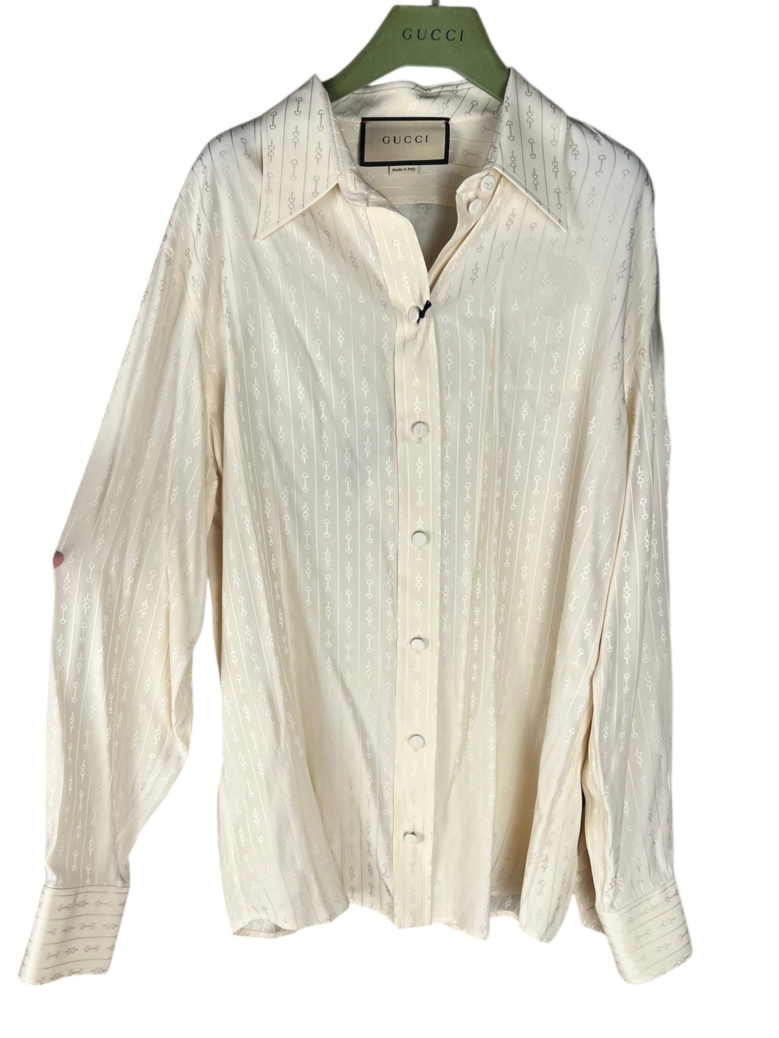 Gucci Ivory Silk Horsebit Button Down Top