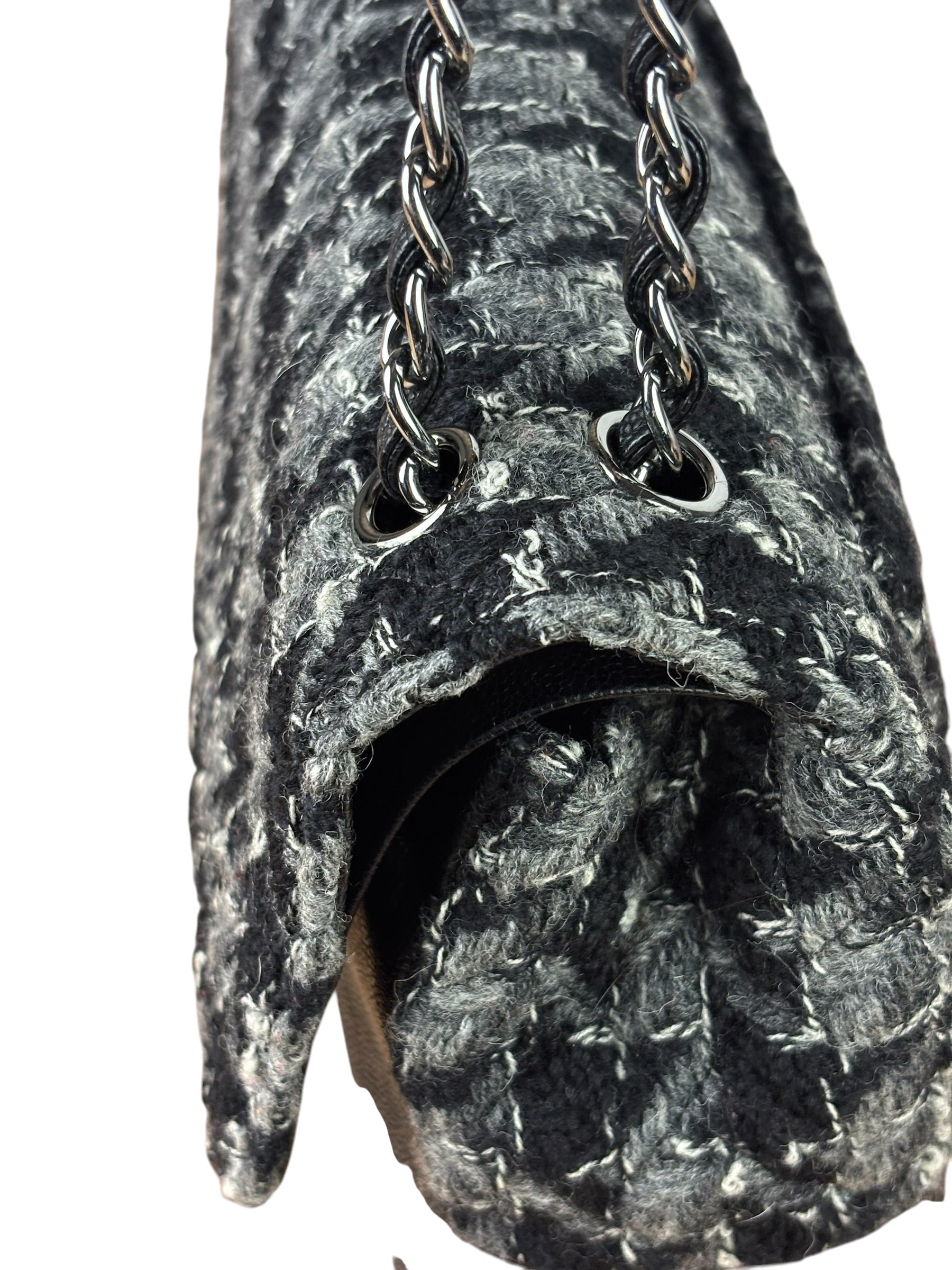 Chanel Black Tweed/Caviar Leather Houndstooth Double Flap Bag 2017