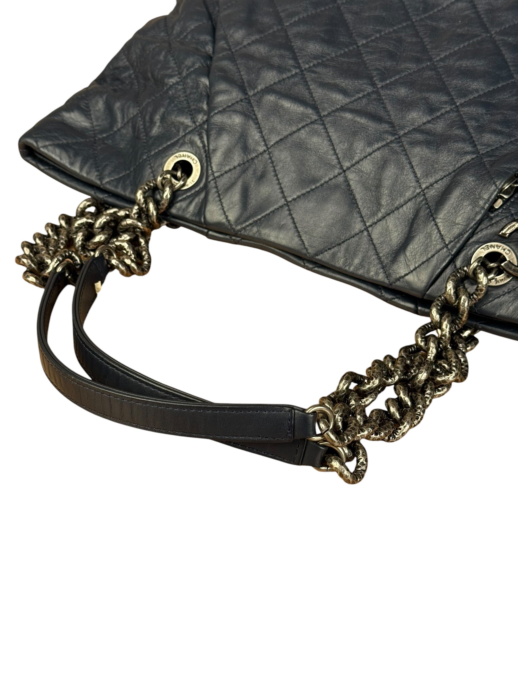 Chanel Dark Navy Quilted Leather Coco Pleats Chain Tote 2012