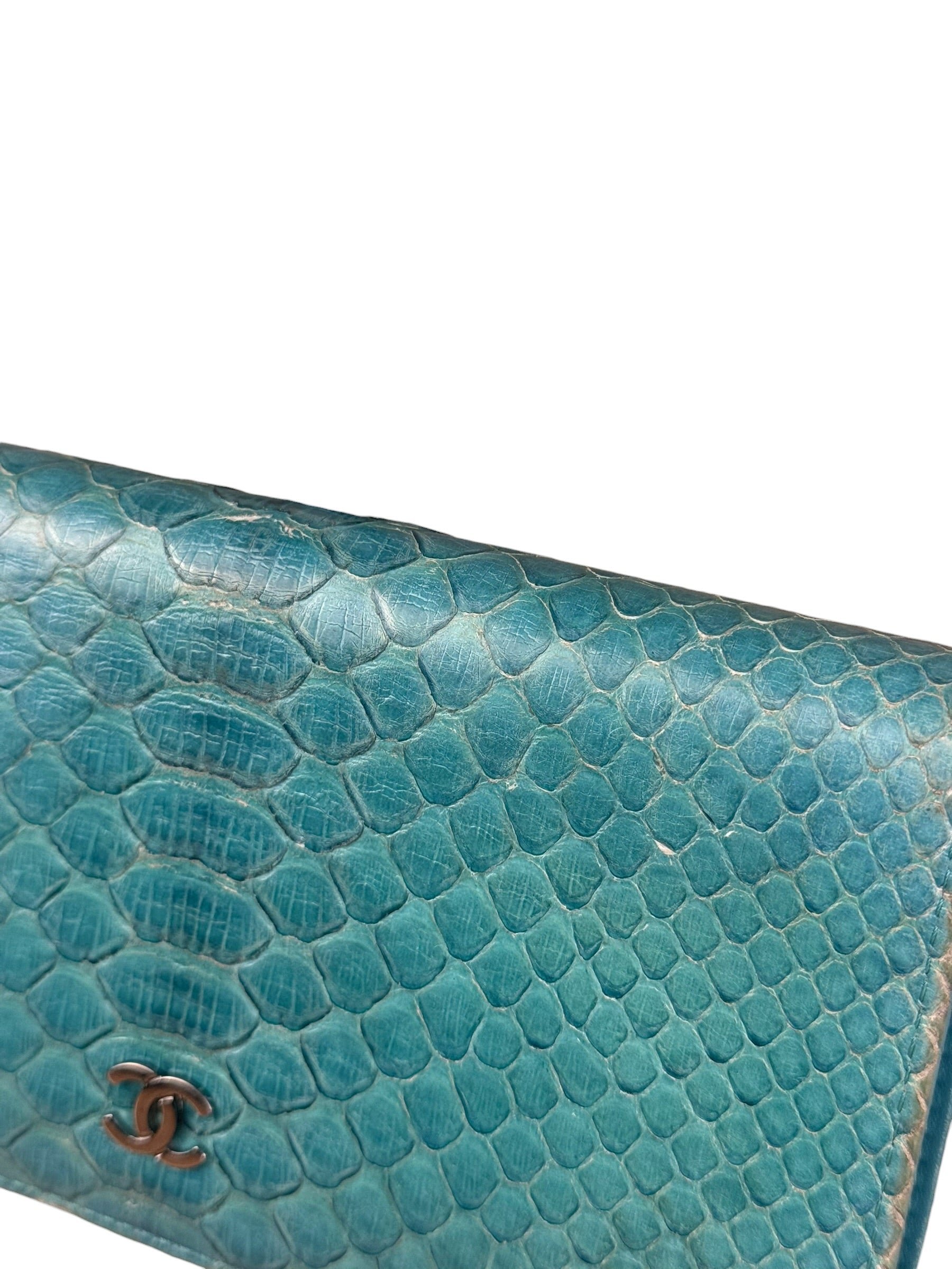 Chanel Turquoise Blue Python Long Wallet 2014