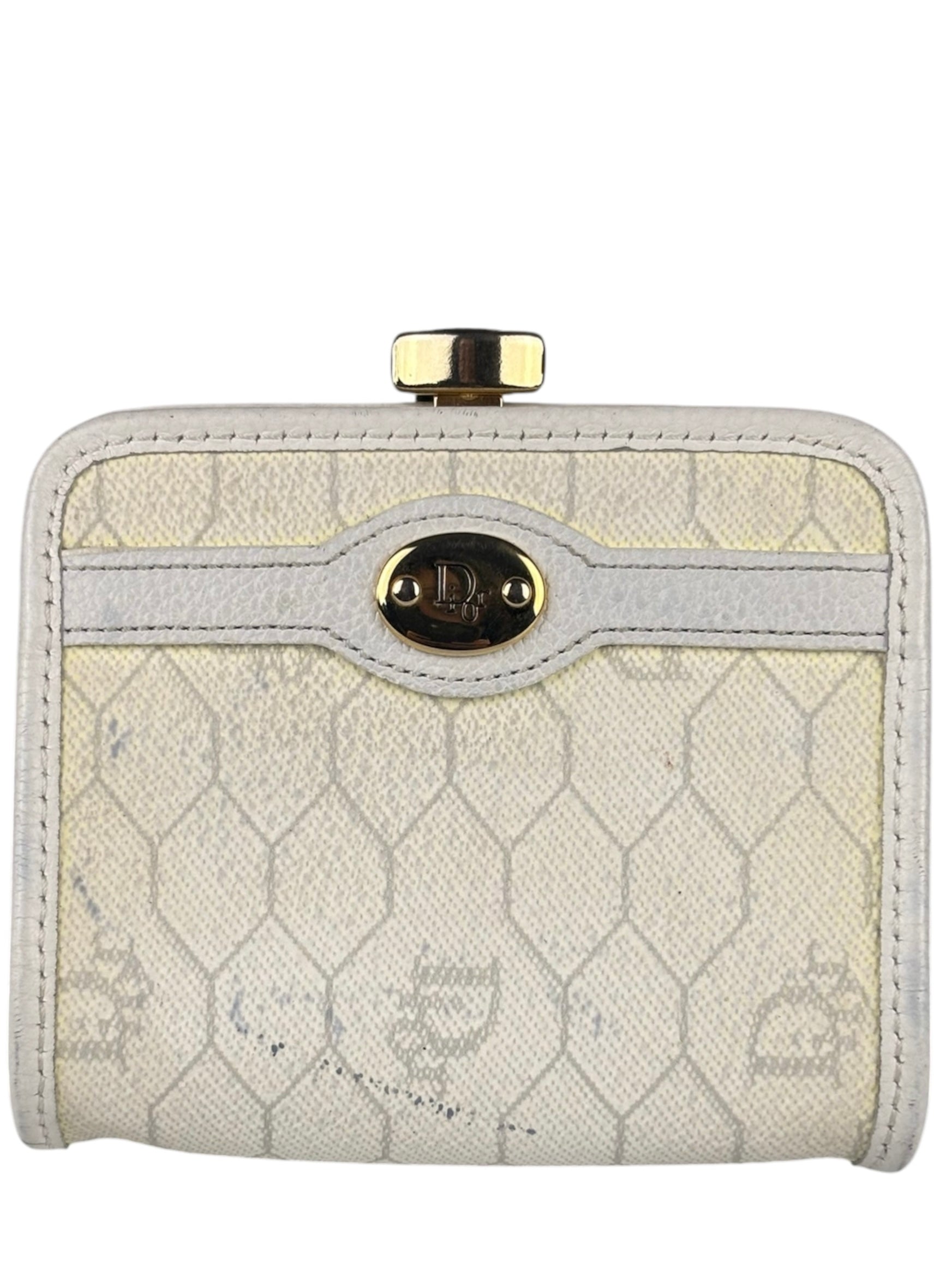 Christian Dior Vintage White Honeycomb Print Mini Coin Pouch