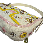 Fendi Cream Leather Trim Beaded Baguette