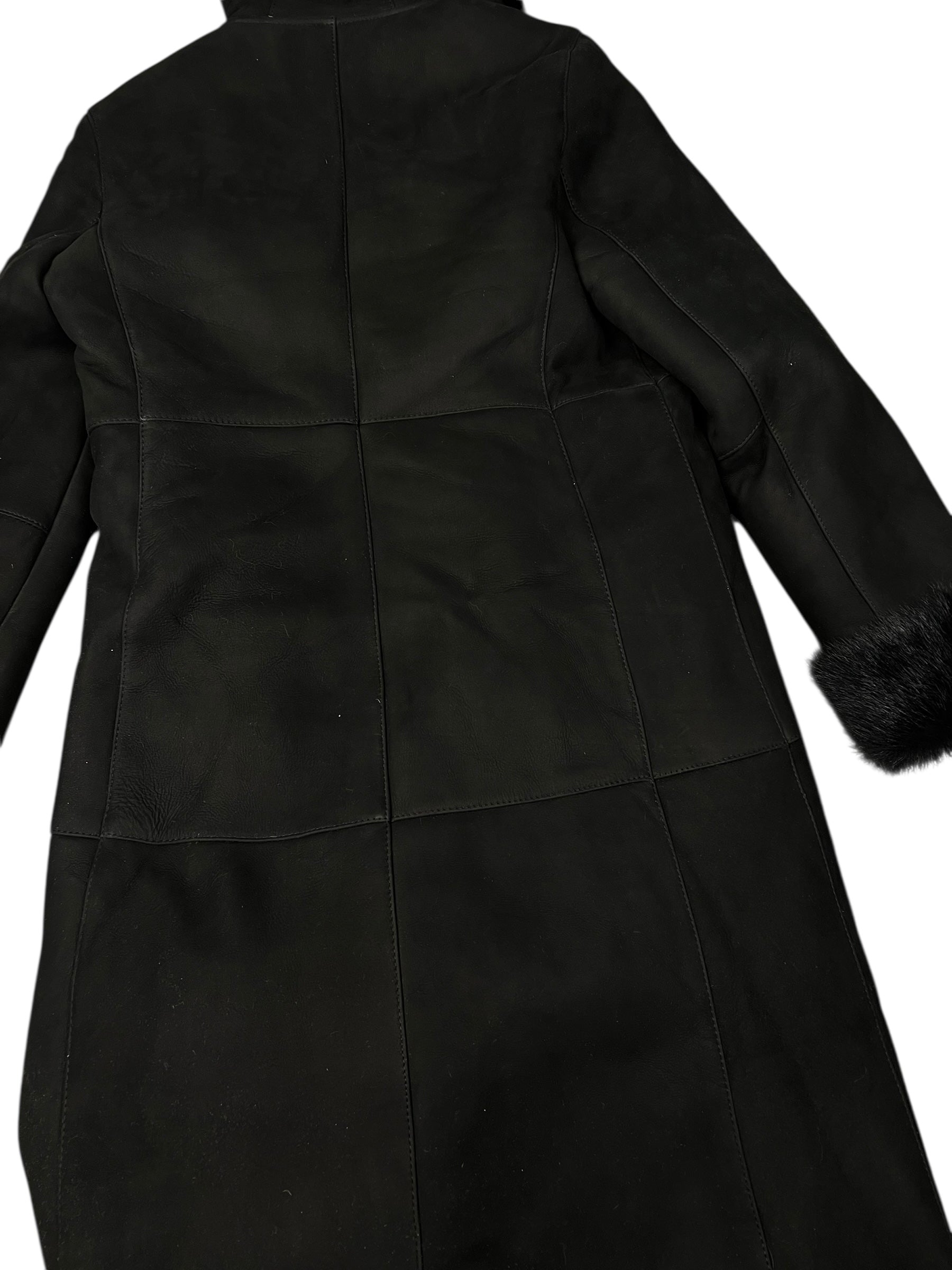 Vintage Black Fur Lined Suede Long Coat