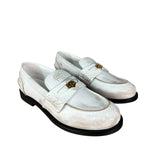 Miu Miu White Distressed Leather Penny Loafers