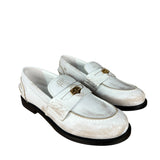 Miu Miu White Distressed Leather Penny Loafers