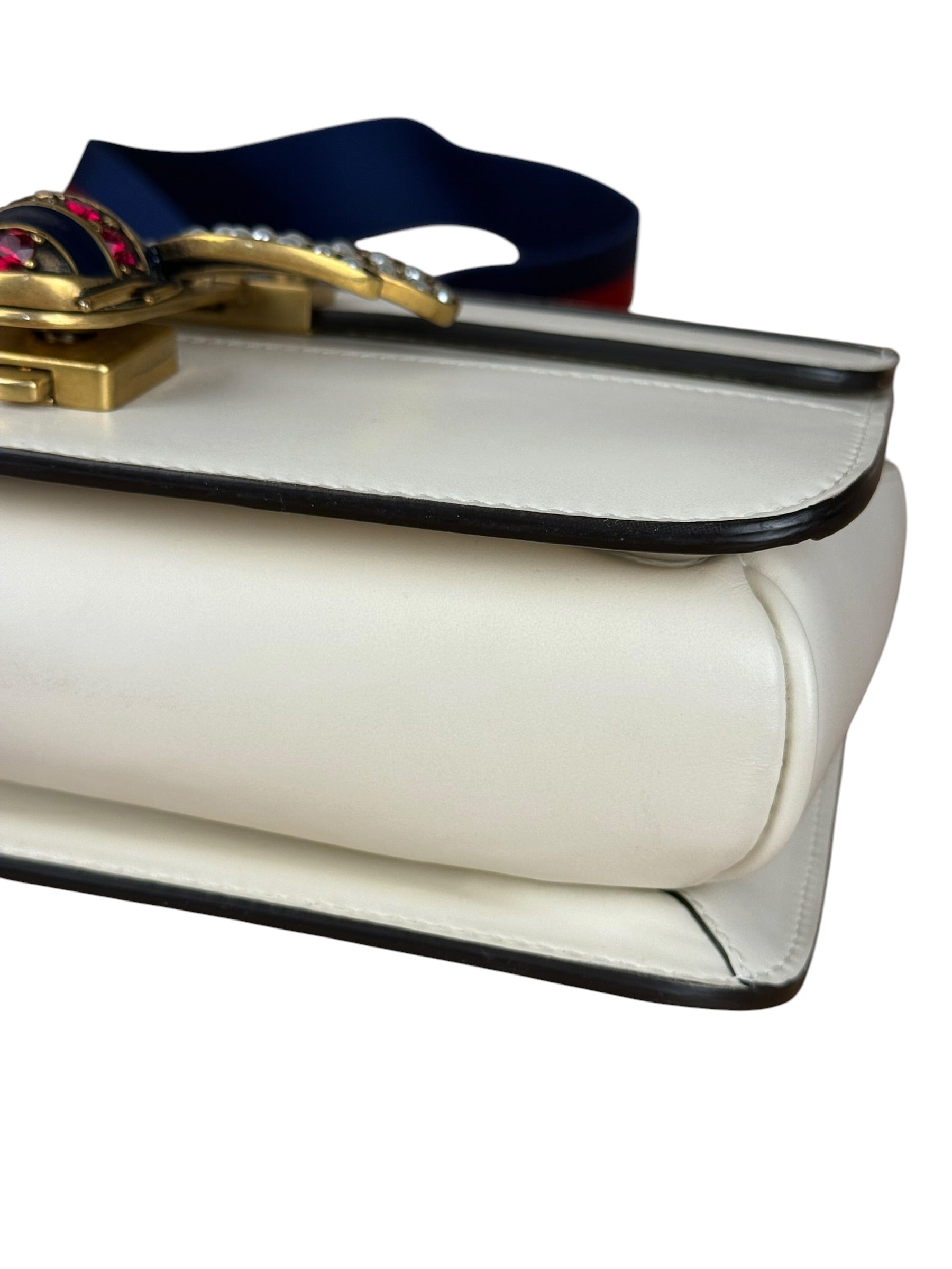 Gucci White Leather Queen Margaret Bee Embellished Shoulder Bag