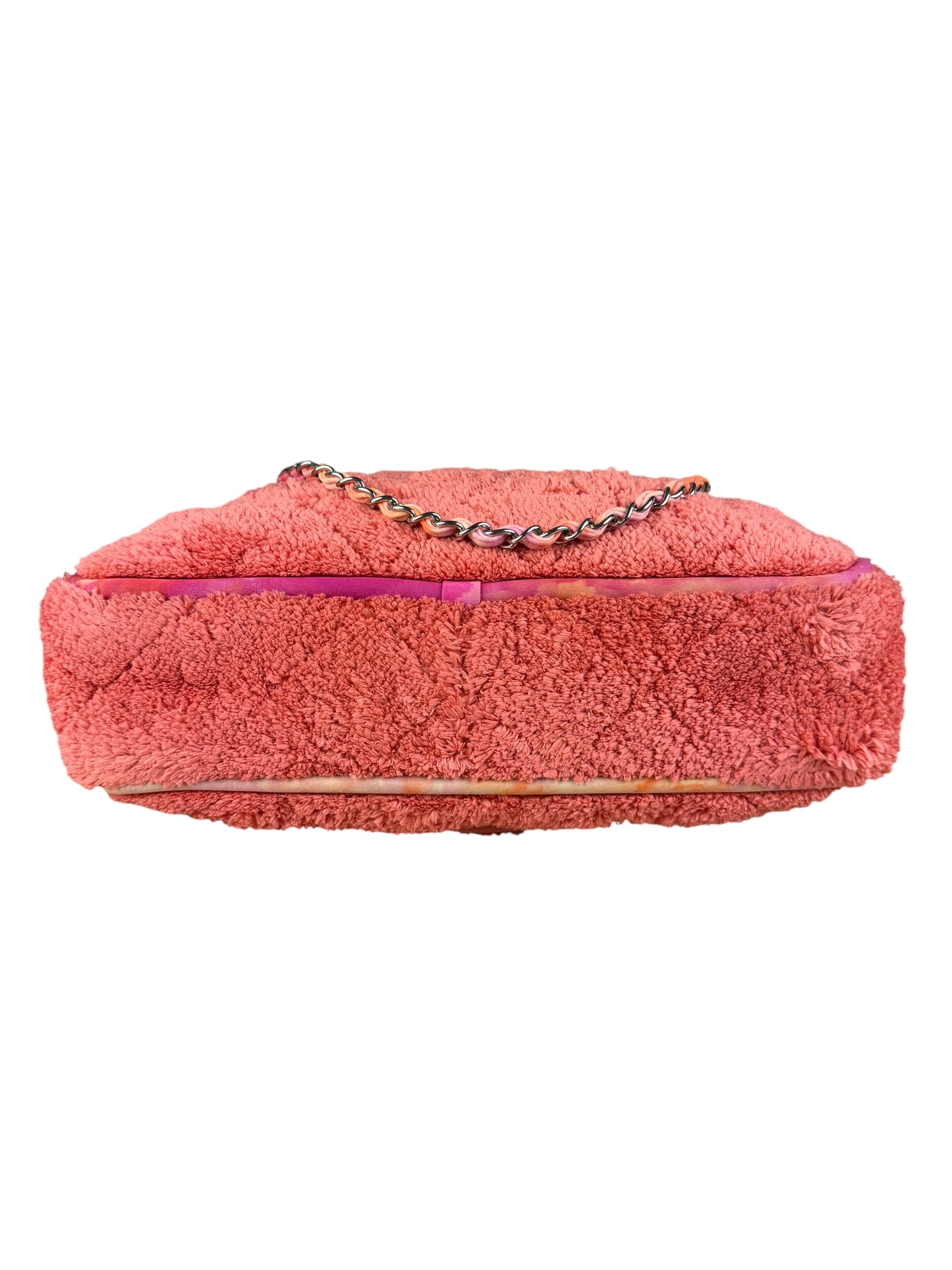 Chanel Coral Terry Cloth Quilted Jumbo Single Flap Shoulder Bag2020