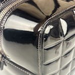 Chanel Black Leather Patent Chocolate Bar Bowler Hand Bag