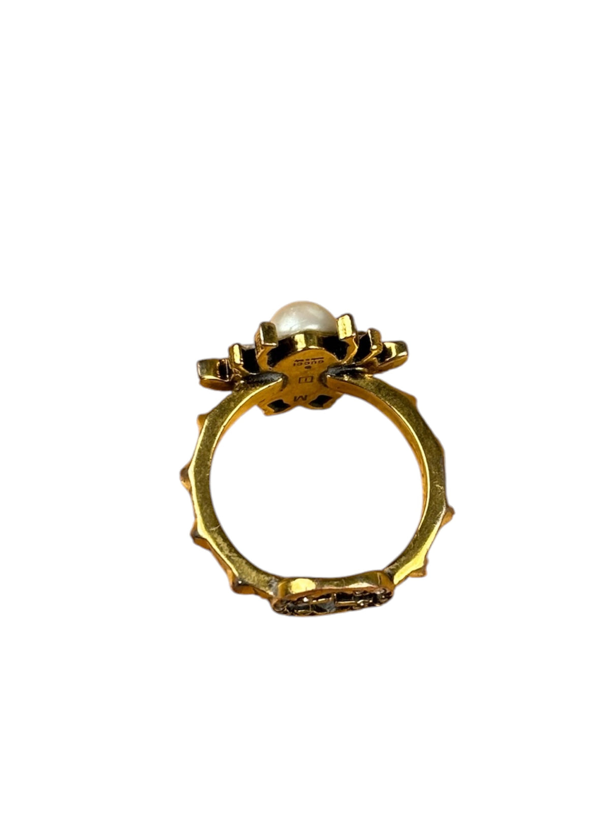 Gucci Crystal & Faux Pearl GG Bee Ring