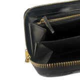 Fendi Black Leather F Logo Zip-Around Long Wallet