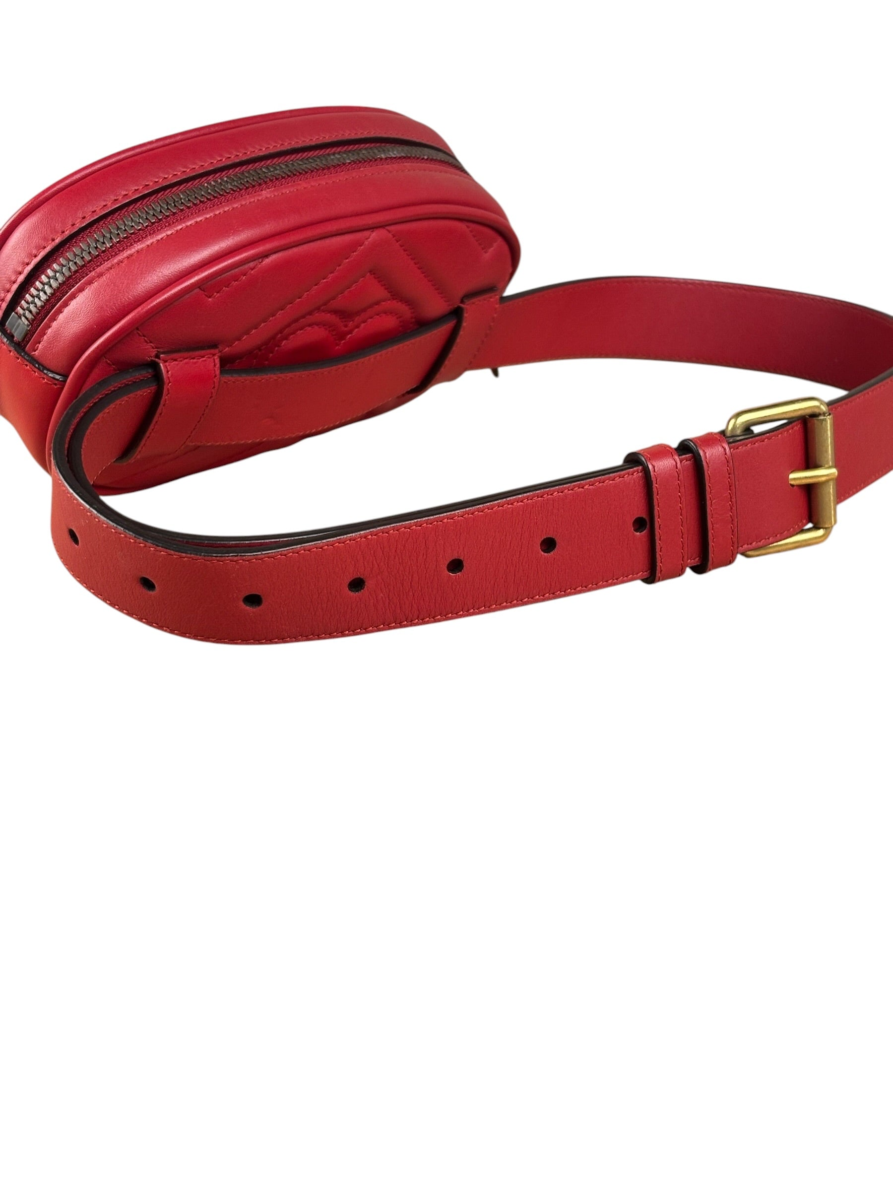 Gucci Red Leather Marmont Matelasse Waist Belt Bag