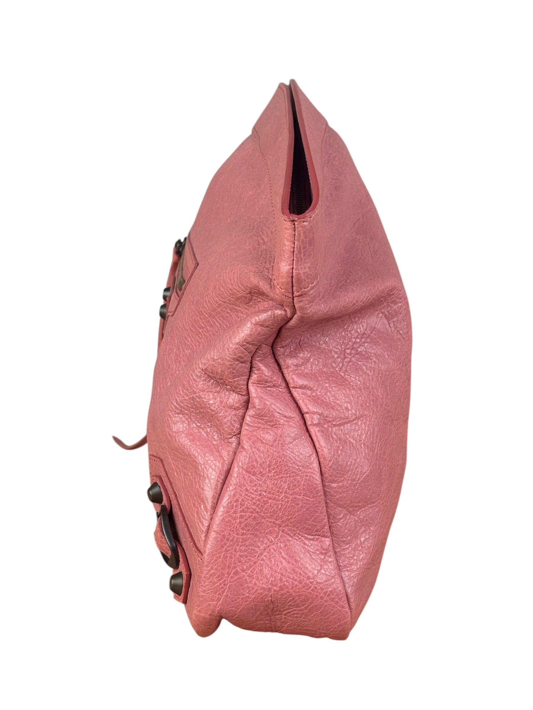Balenciaga Rose Burbon Leather Large Premier Clutch Bag