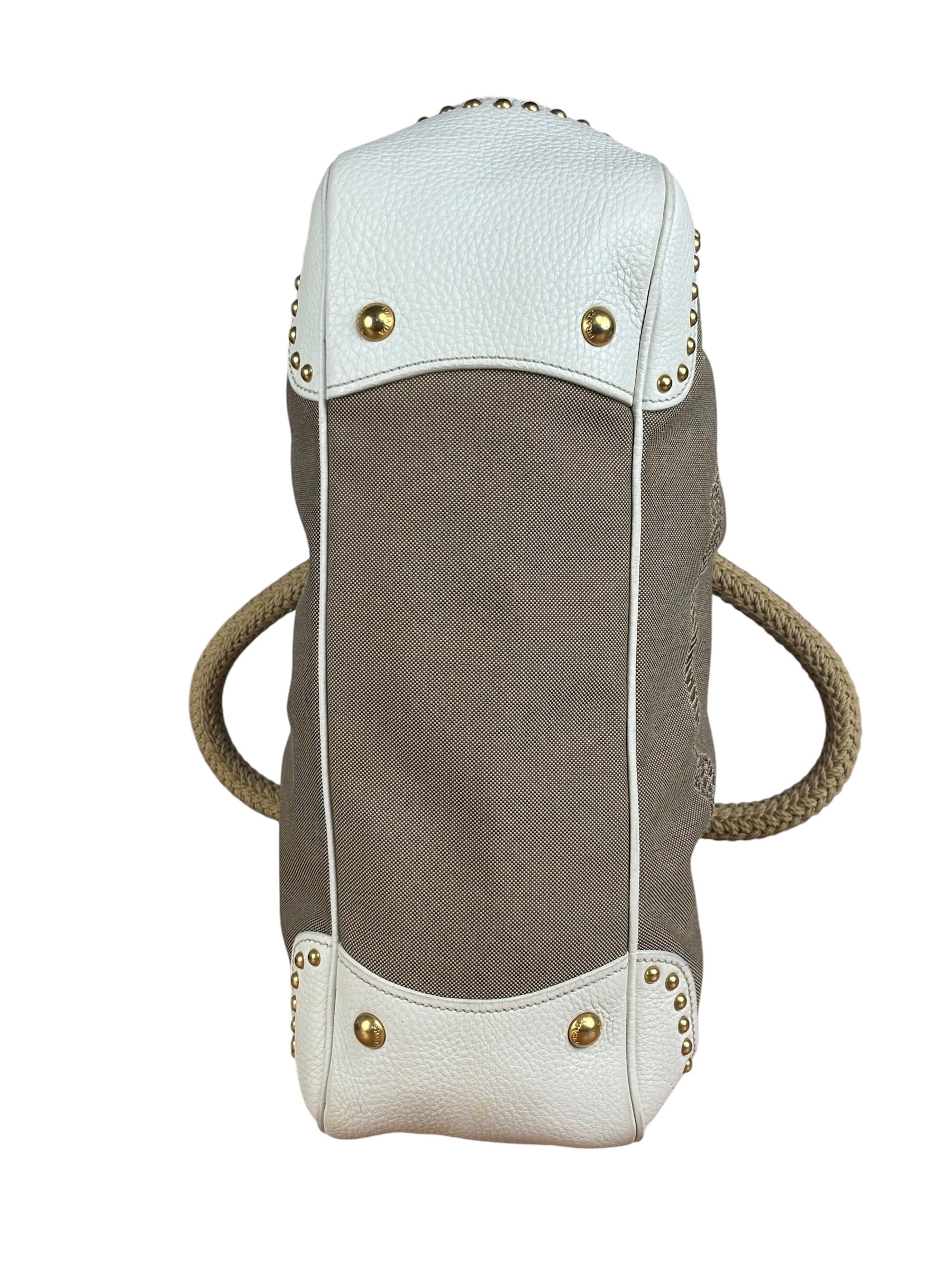 Prada Beige Vitello Trimmed Canapa Bag