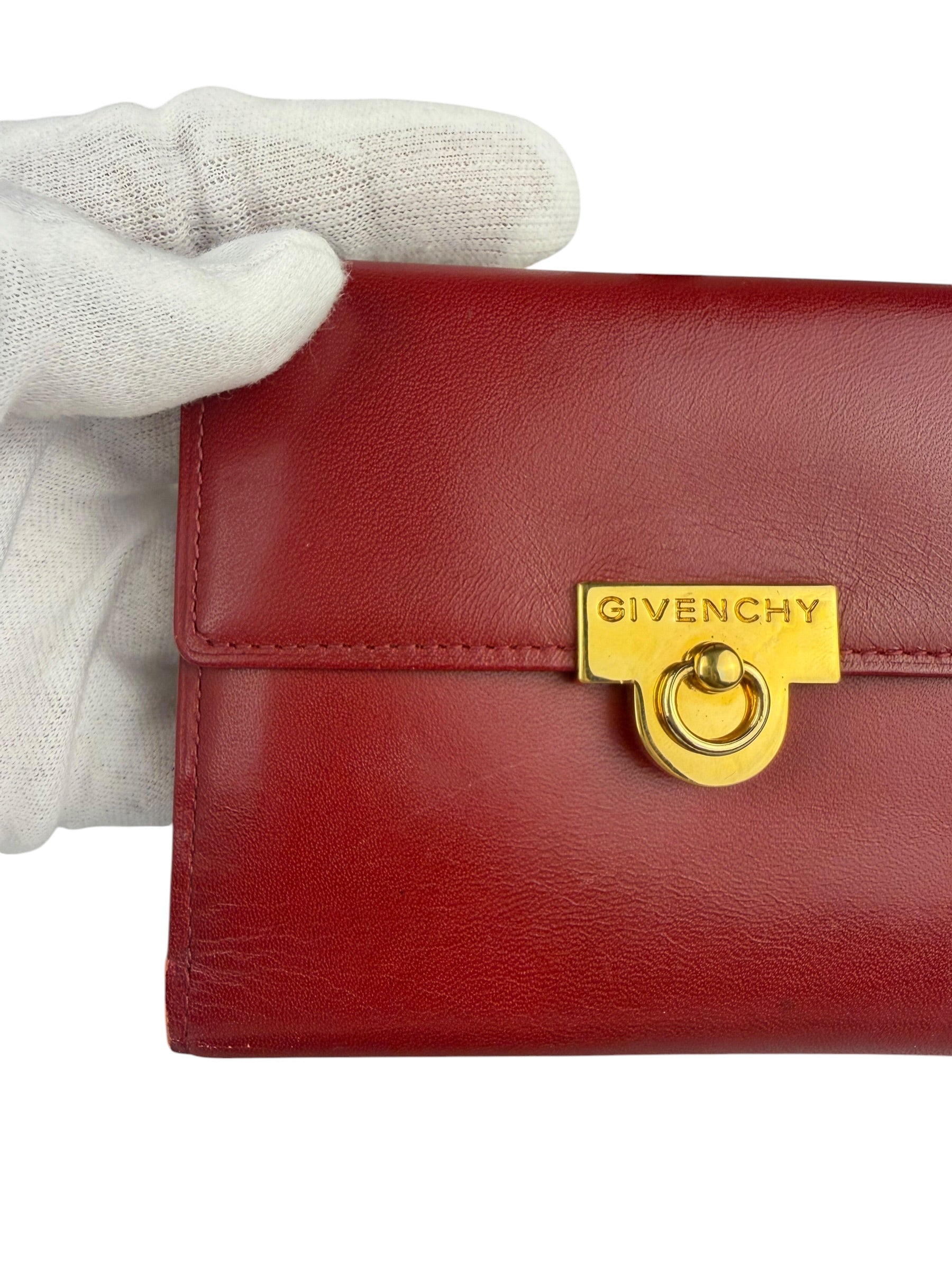 Givenchy Vintage Red Leather Trifold Wallet