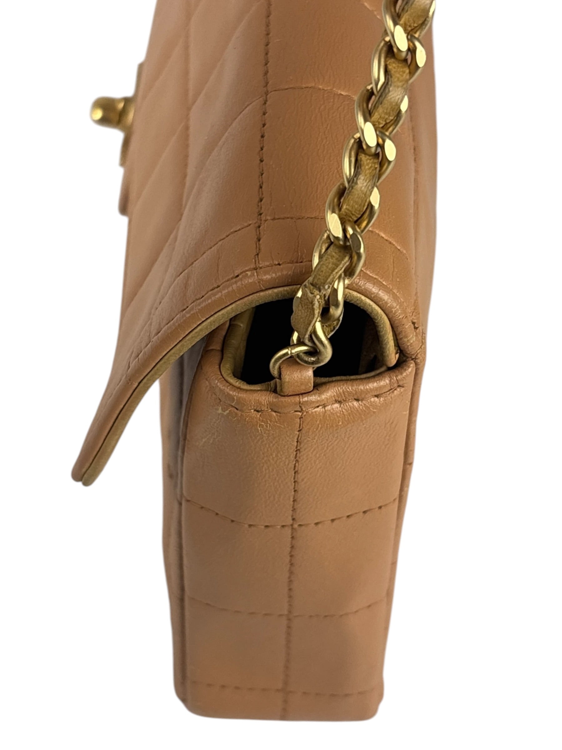 Chanel Vintage Beige Leather  Chocolate Bar East- 1987