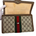 Gucci Brown Leather GG Supreme Web Stripe Clutch