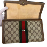 Gucci Brown Leather GG Supreme Web Stripe Clutch