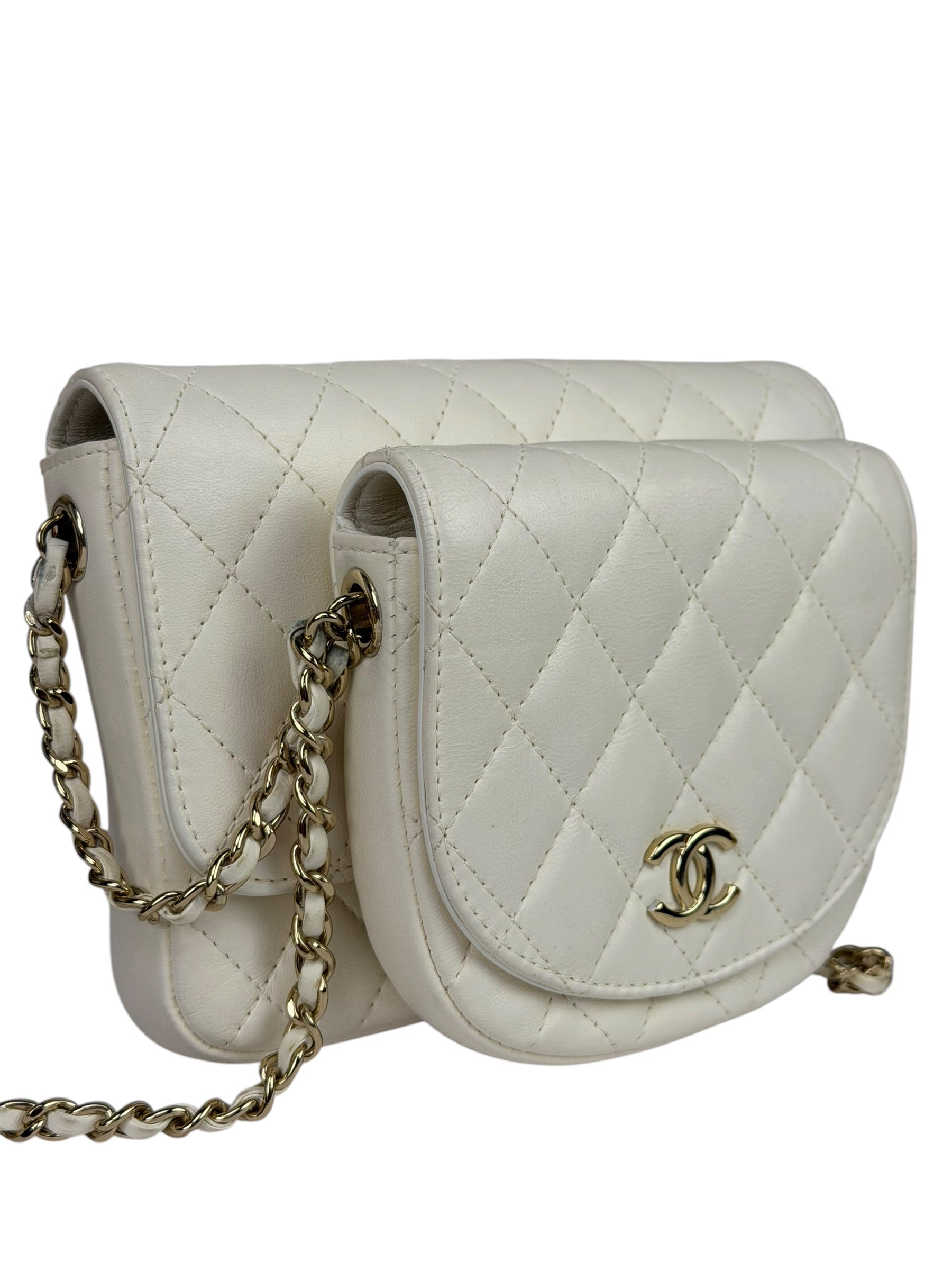 Chanel White Quilted Leather Side-Packs Dual Shoulder Bag 2019
