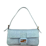 Fendi Blue Embossed Leather FF Baguette