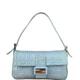Fendi Blue Embossed Leather FF Baguette