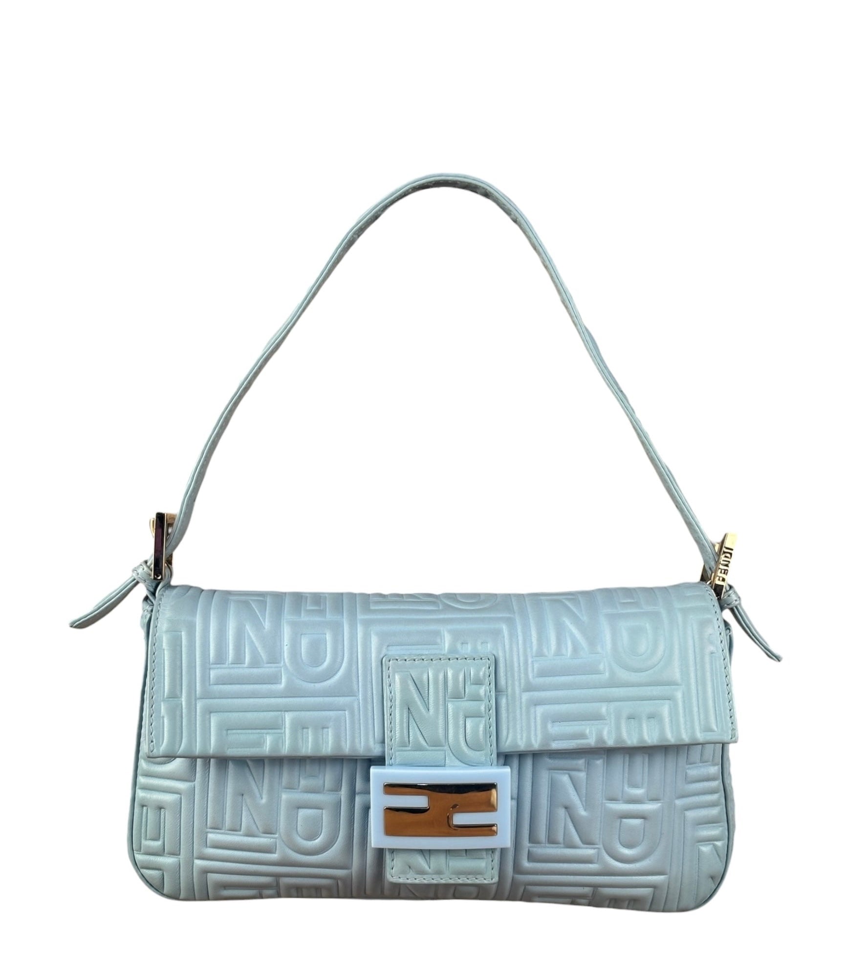 Fendi Blue Embossed Leather FF Baguette