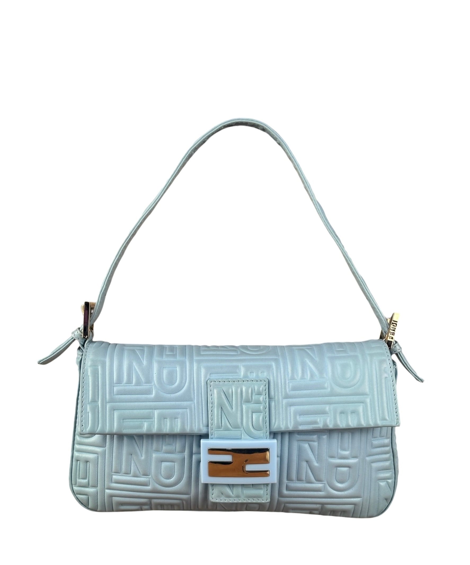 Fendi Blue Embossed Leather FF Baguette