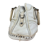 Prada Vintage White Studded Leather Shearling Bowler 2Way Bag