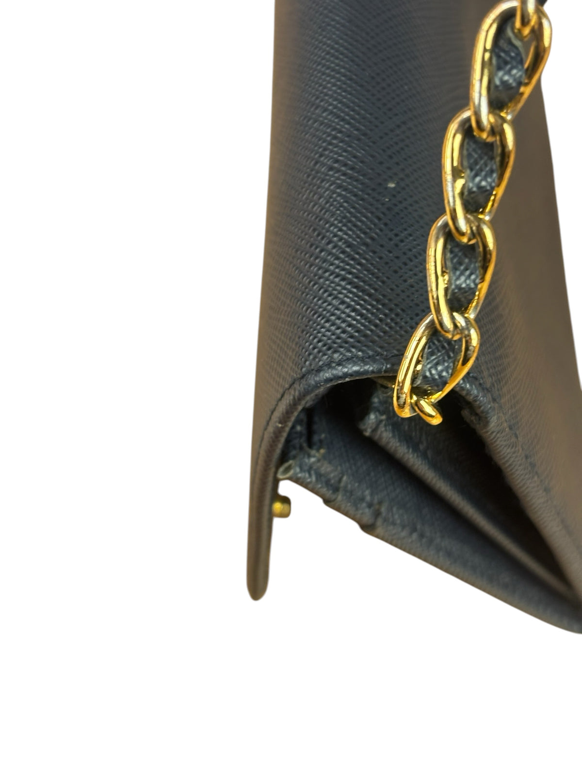 Prada Navy Saffiano Leather Flap Wallet On Chain