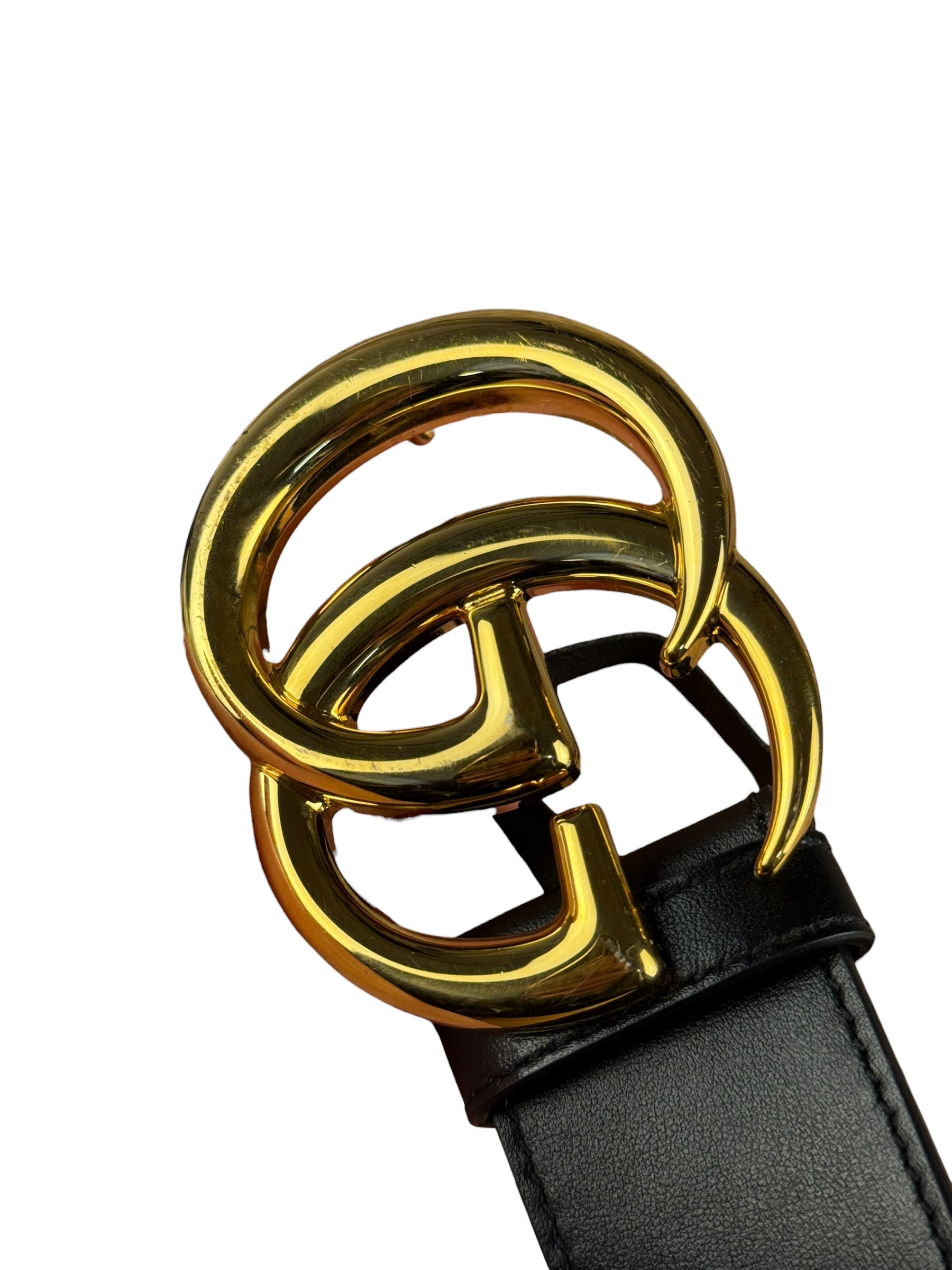 Gucci Gold GG Black Leather Belt