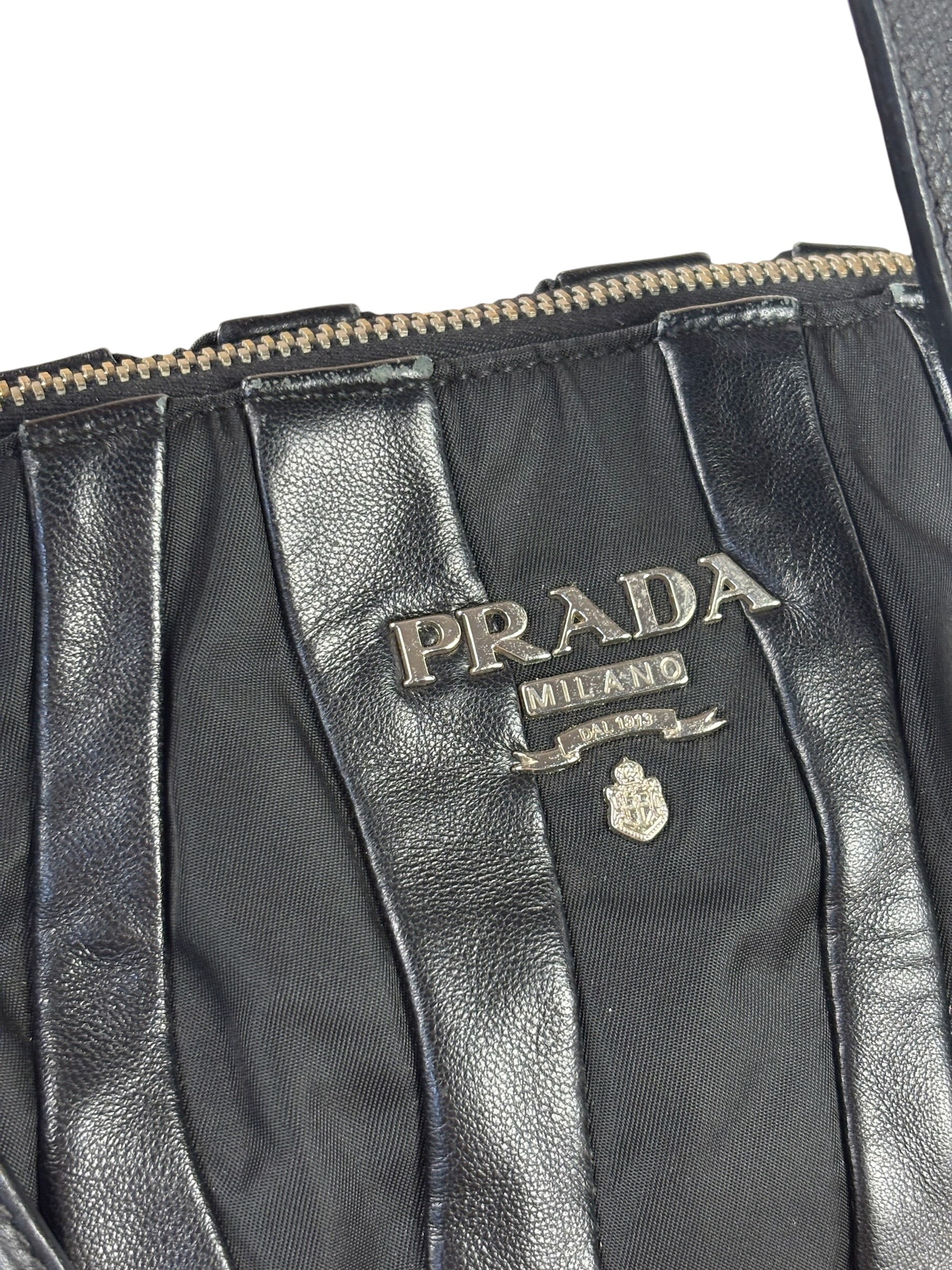 Prada Black Tessuto Nylon/Nappa Leather Waves Two-Way Bag