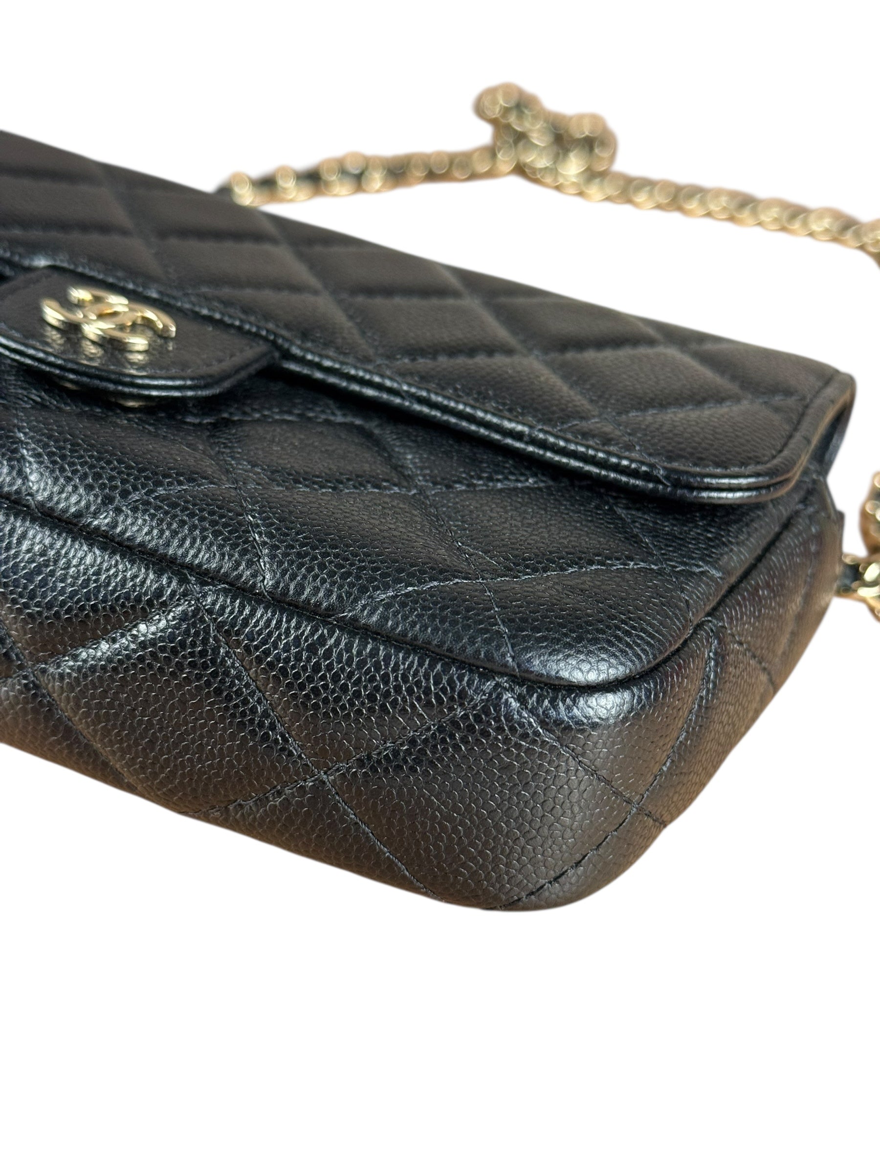 Chanel Black Quilted Flap Phone Chain Handbag
