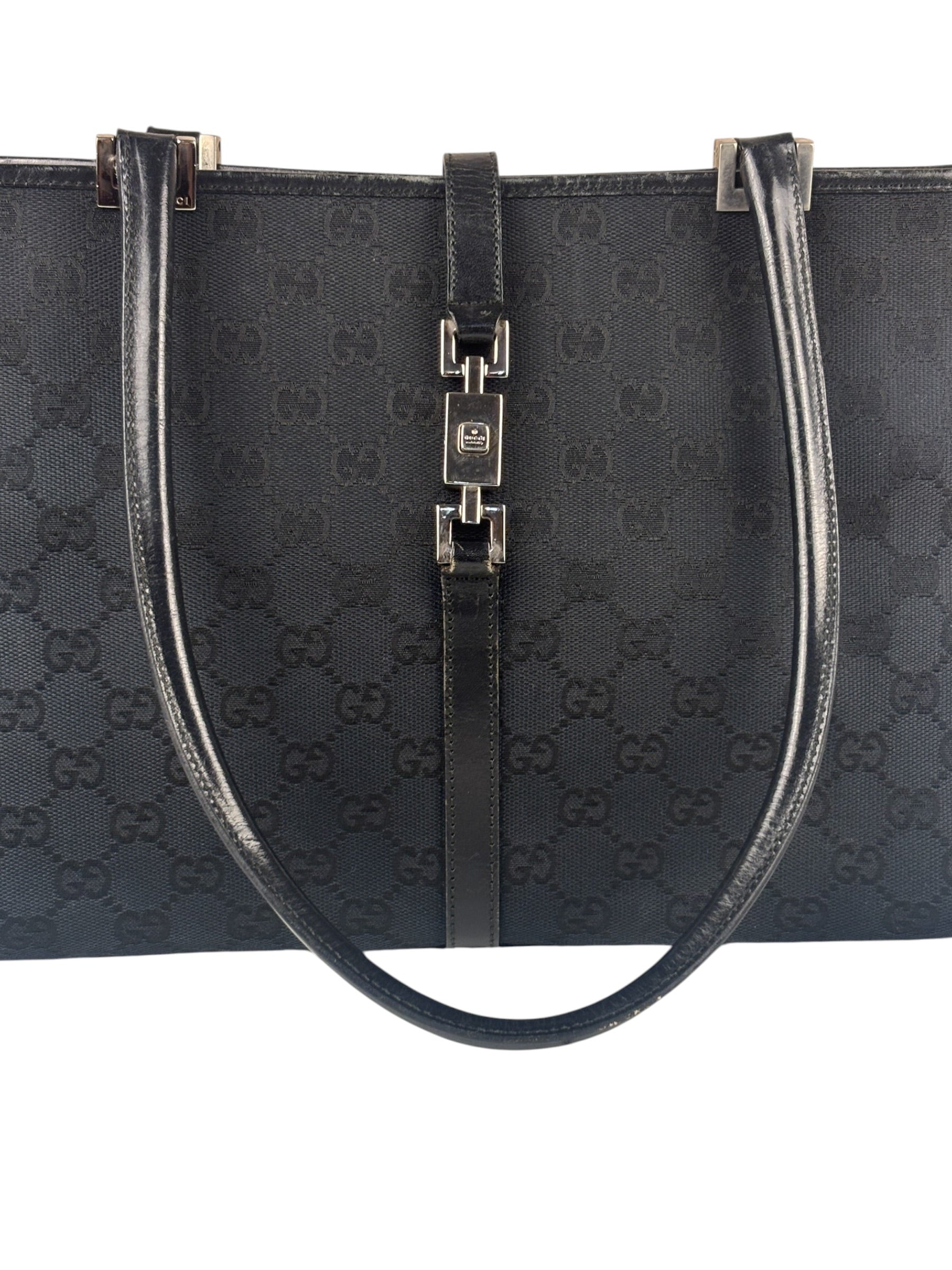 Gucci GG Black Canvas Vintage Jackie Tote Handbag