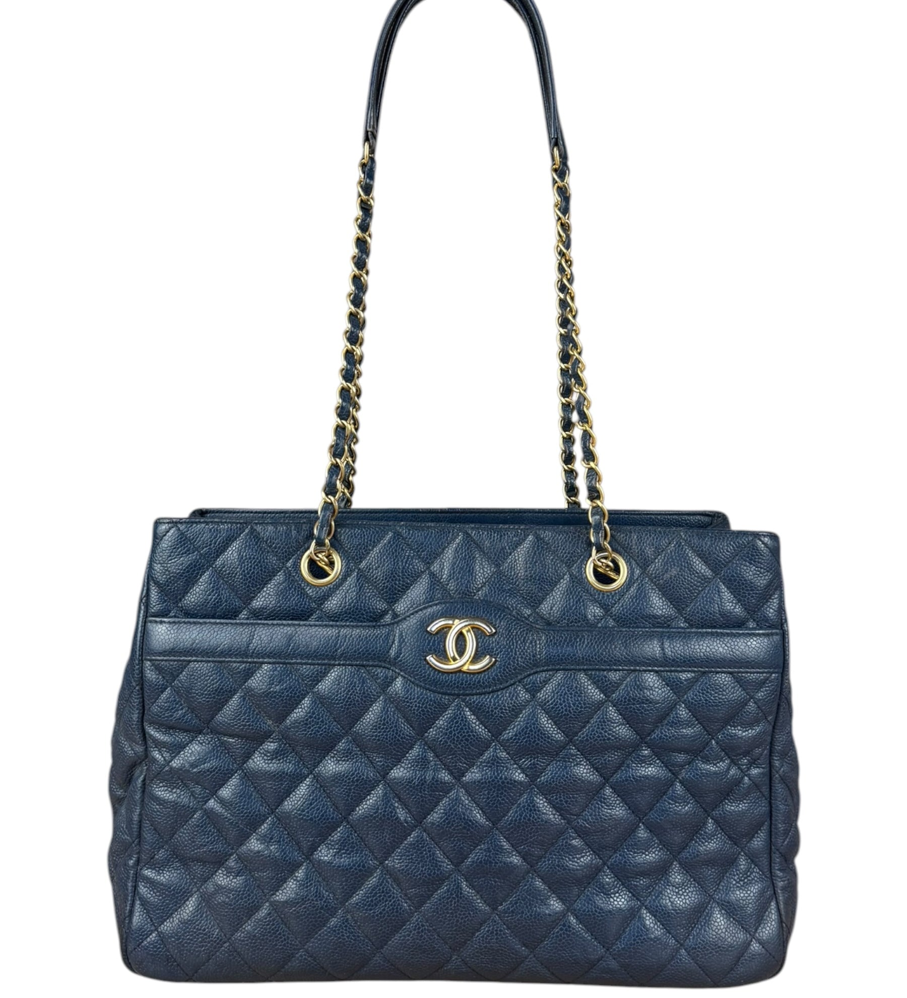Chanel Navy Quilted Caviar Shopping Tote 2015